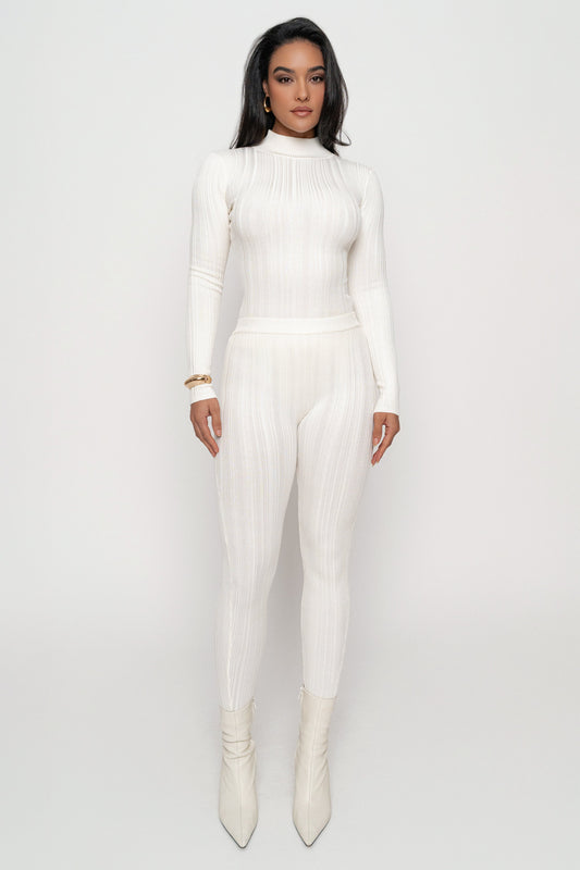 Ivory Ribbed High Waist Leggings JLUXLABEL