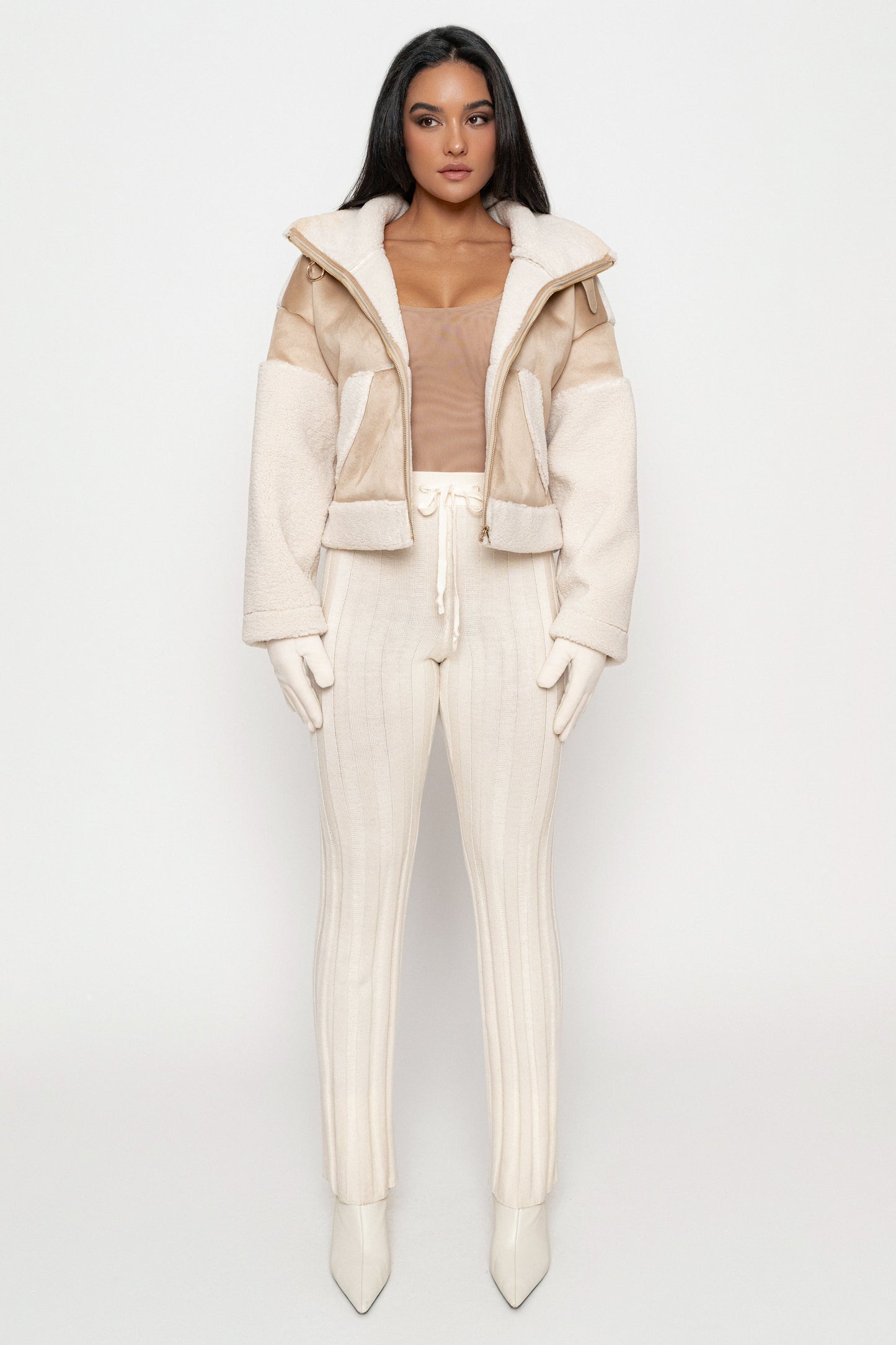 Sand Suede And Sherpa Jacket JLUXLABEL