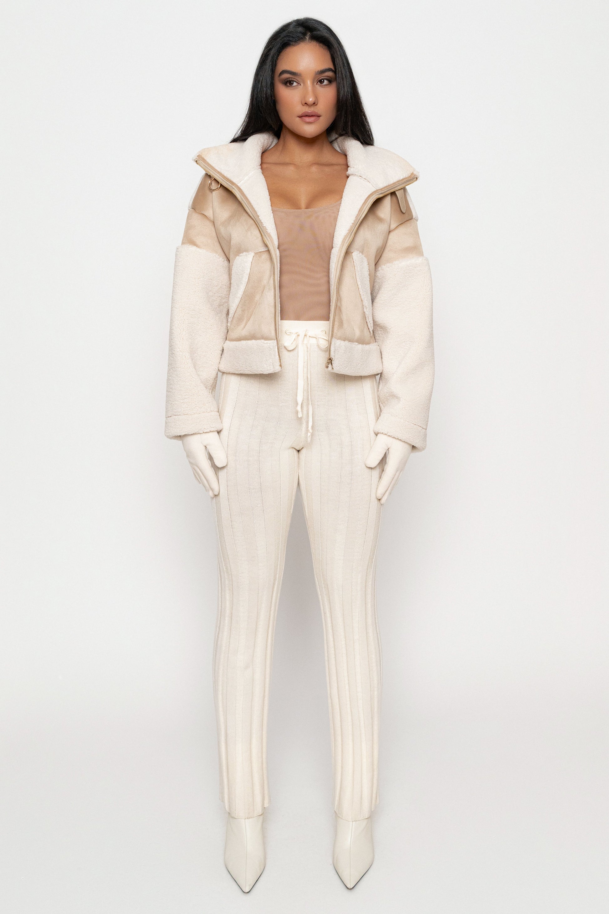 Sand Suede And Sherpa Jacket JLUXLABEL