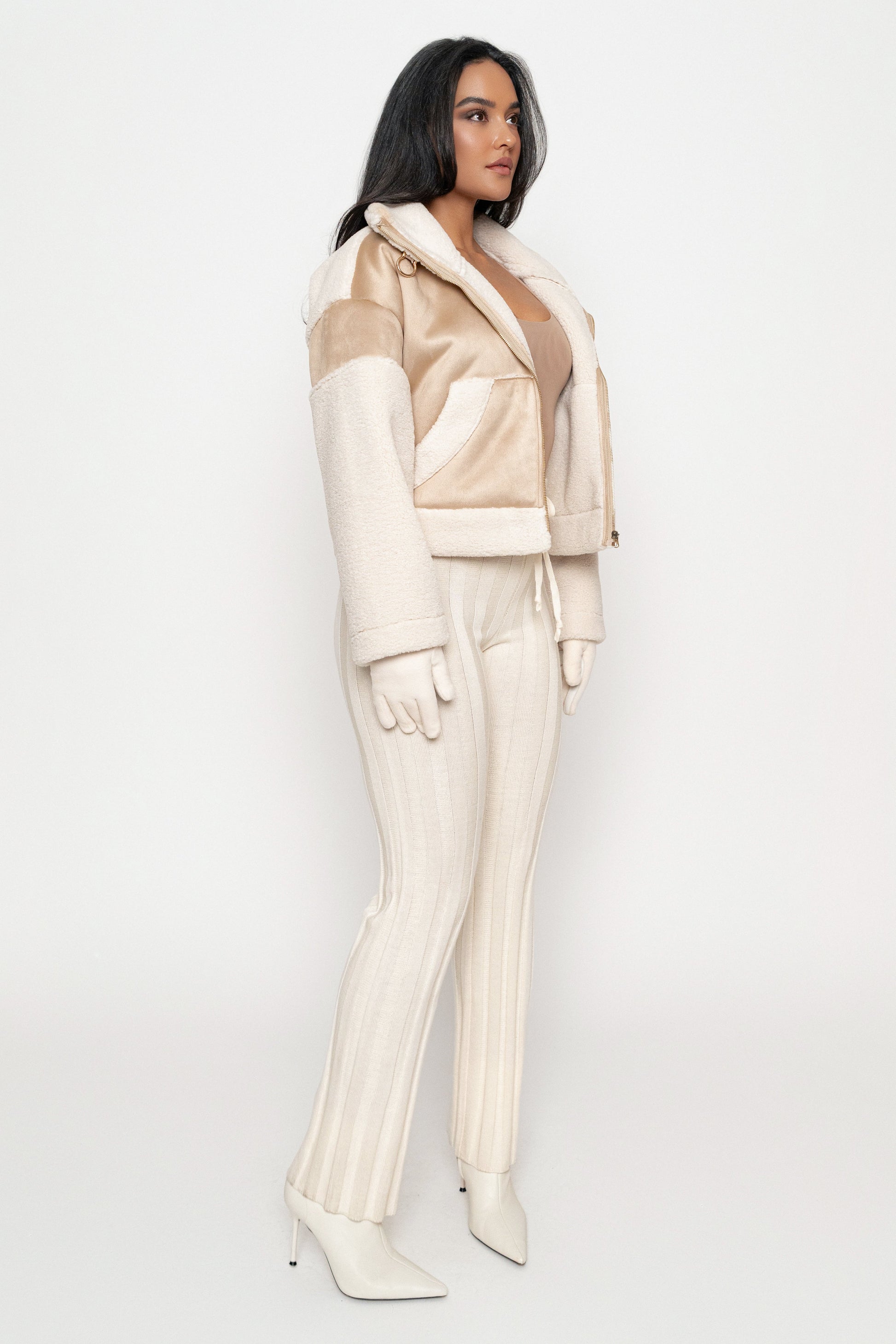 Sand Suede And Sherpa Jacket JLUXLABEL