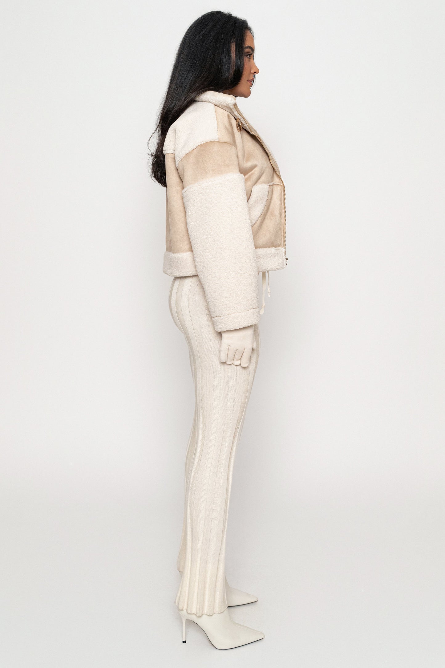 Sand Suede And Sherpa Jacket JLUXLABEL