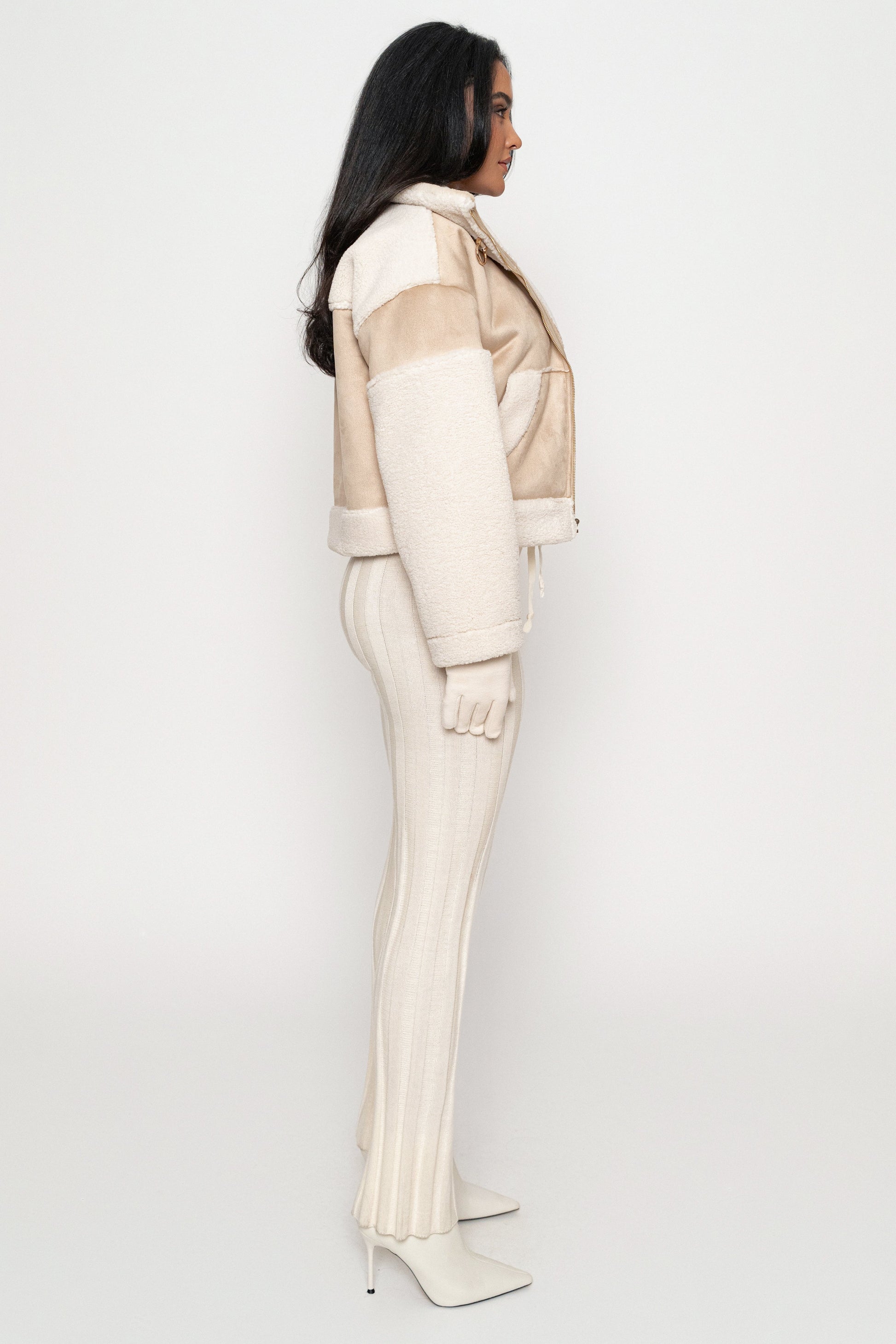 Sand Suede And Sherpa Jacket JLUXLABEL