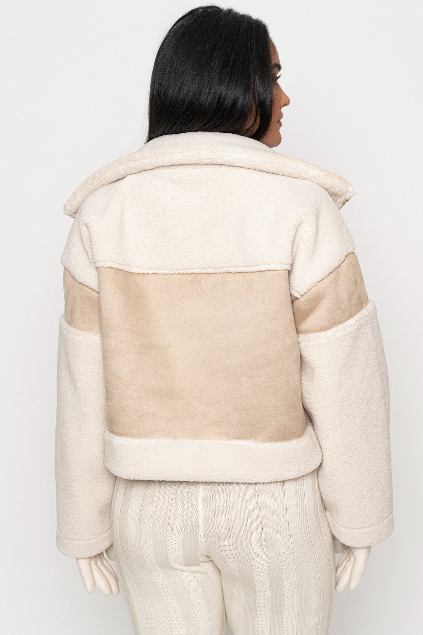 Sand Suede And Sherpa Jacket JLUXLABEL