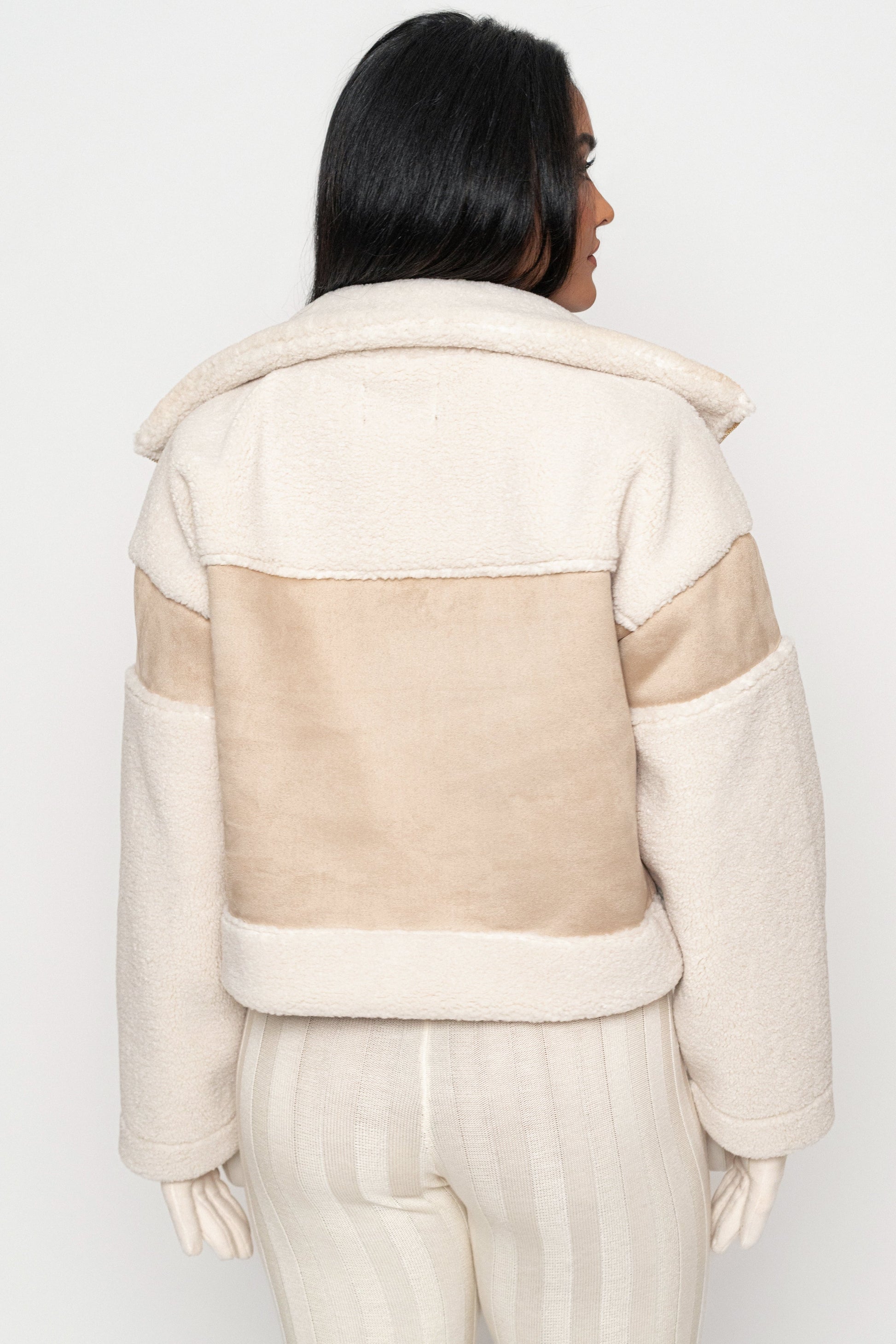 Sand Suede And Sherpa Jacket JLUXLABEL