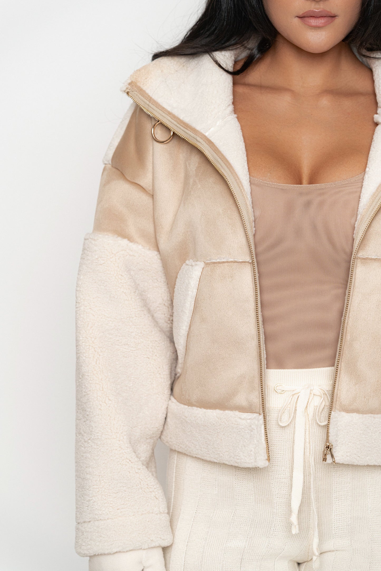 Sand Suede And Sherpa Jacket JLUXLABEL