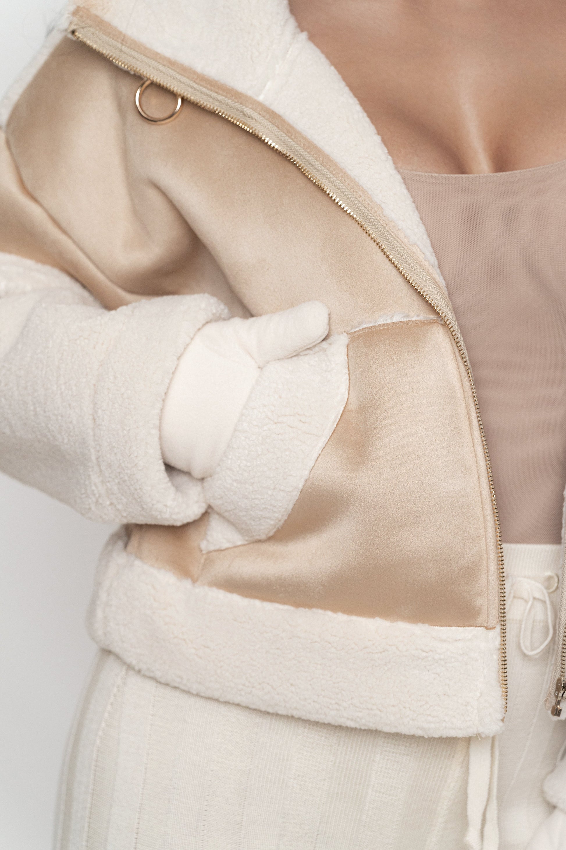 Sand Suede And Sherpa Jacket JLUXLABEL