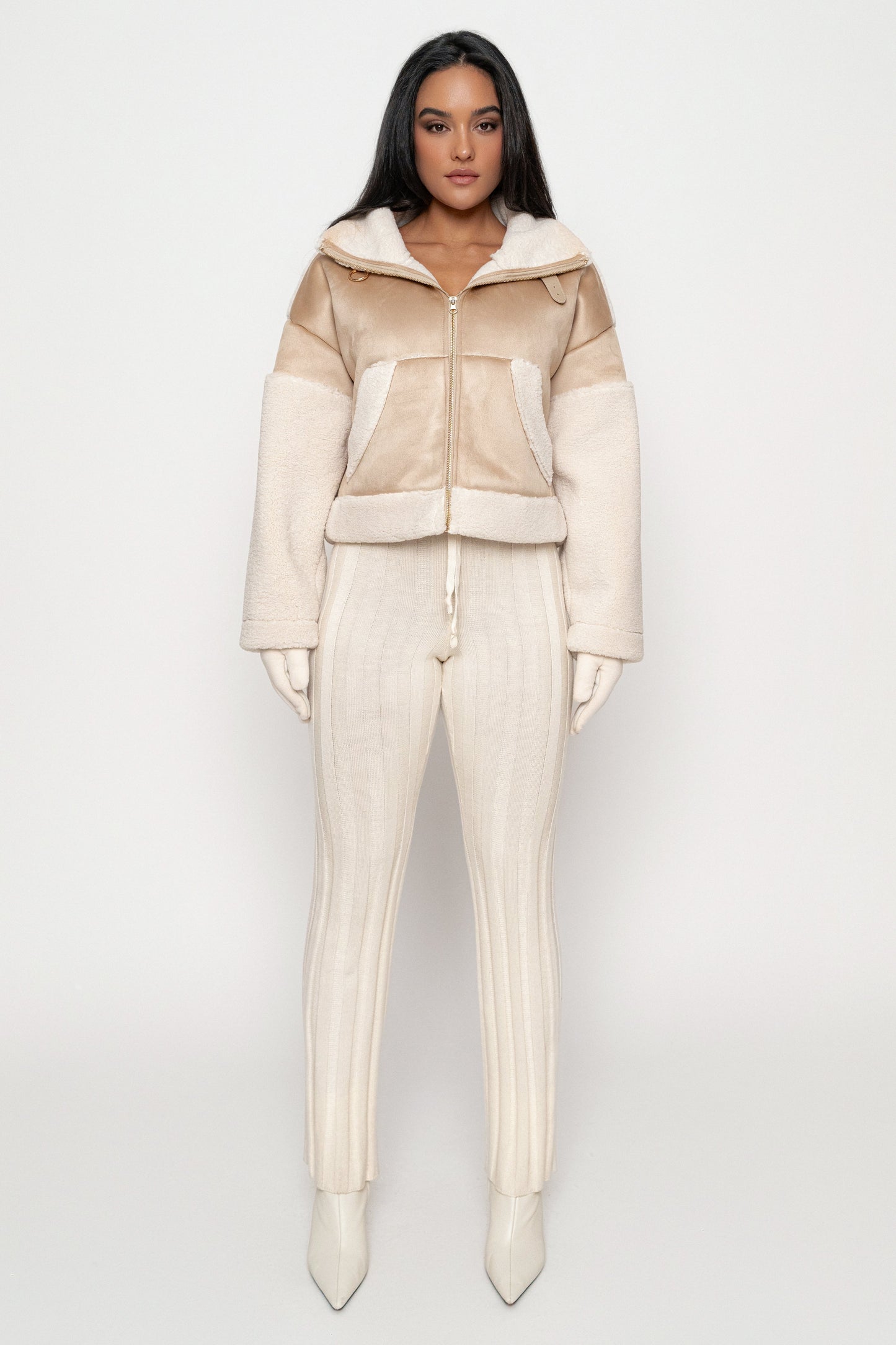 Sand Suede And Sherpa Jacket JLUXLABEL