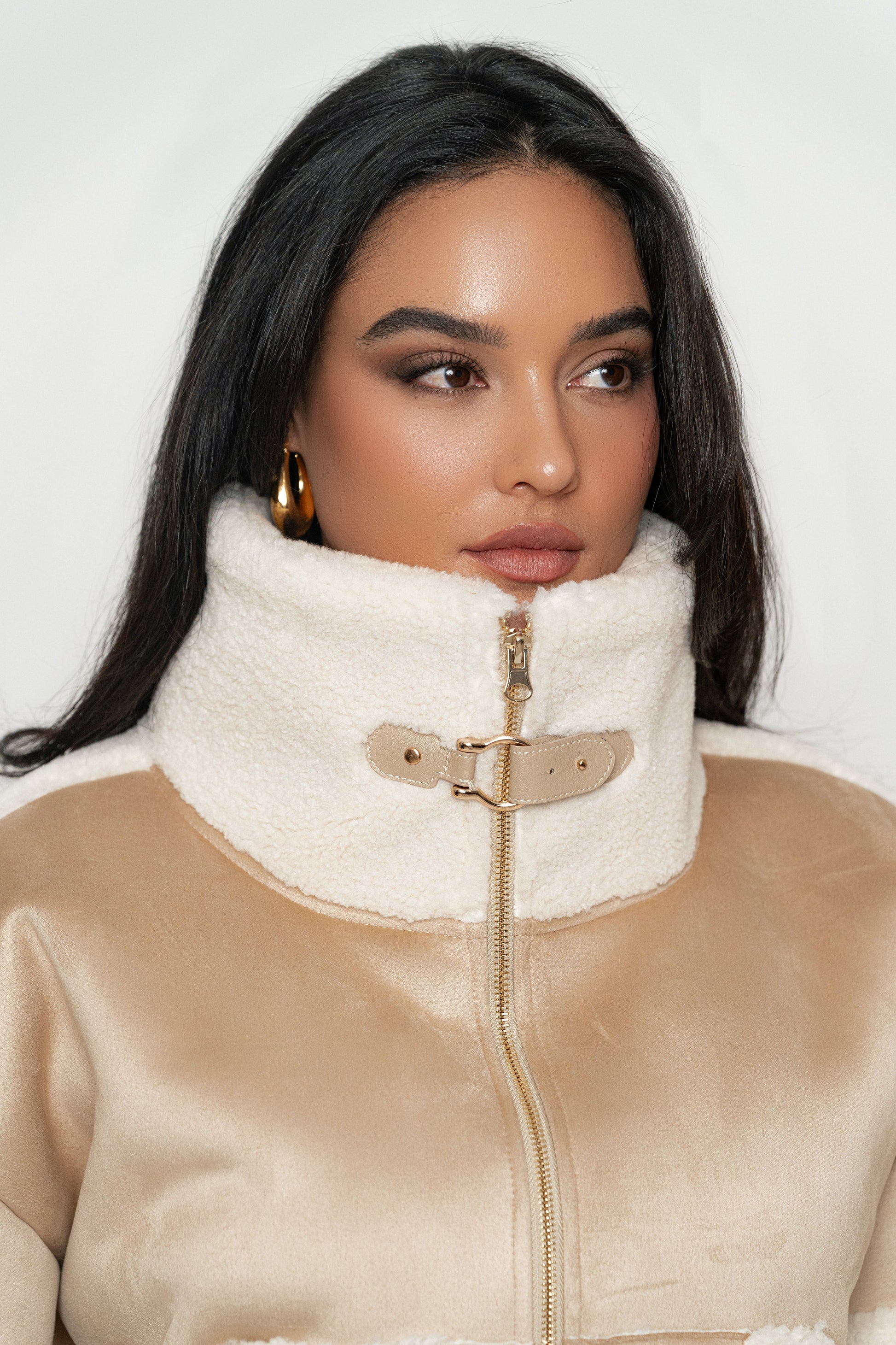 Sand Suede And Sherpa Jacket JLUXLABEL