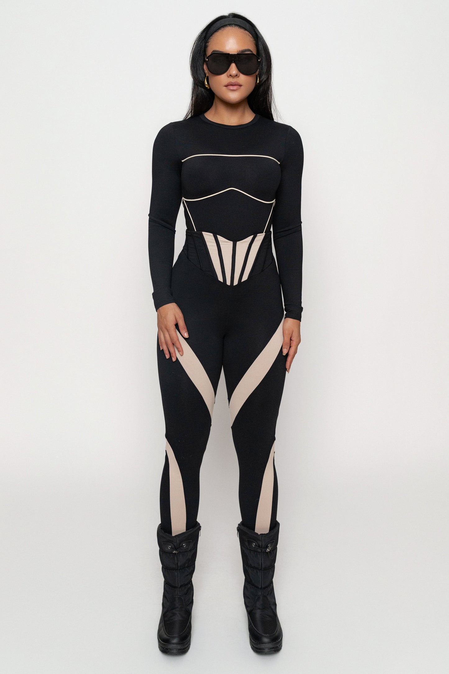Black/Cream Pilar Piped Bodysuit JLUXLABEL