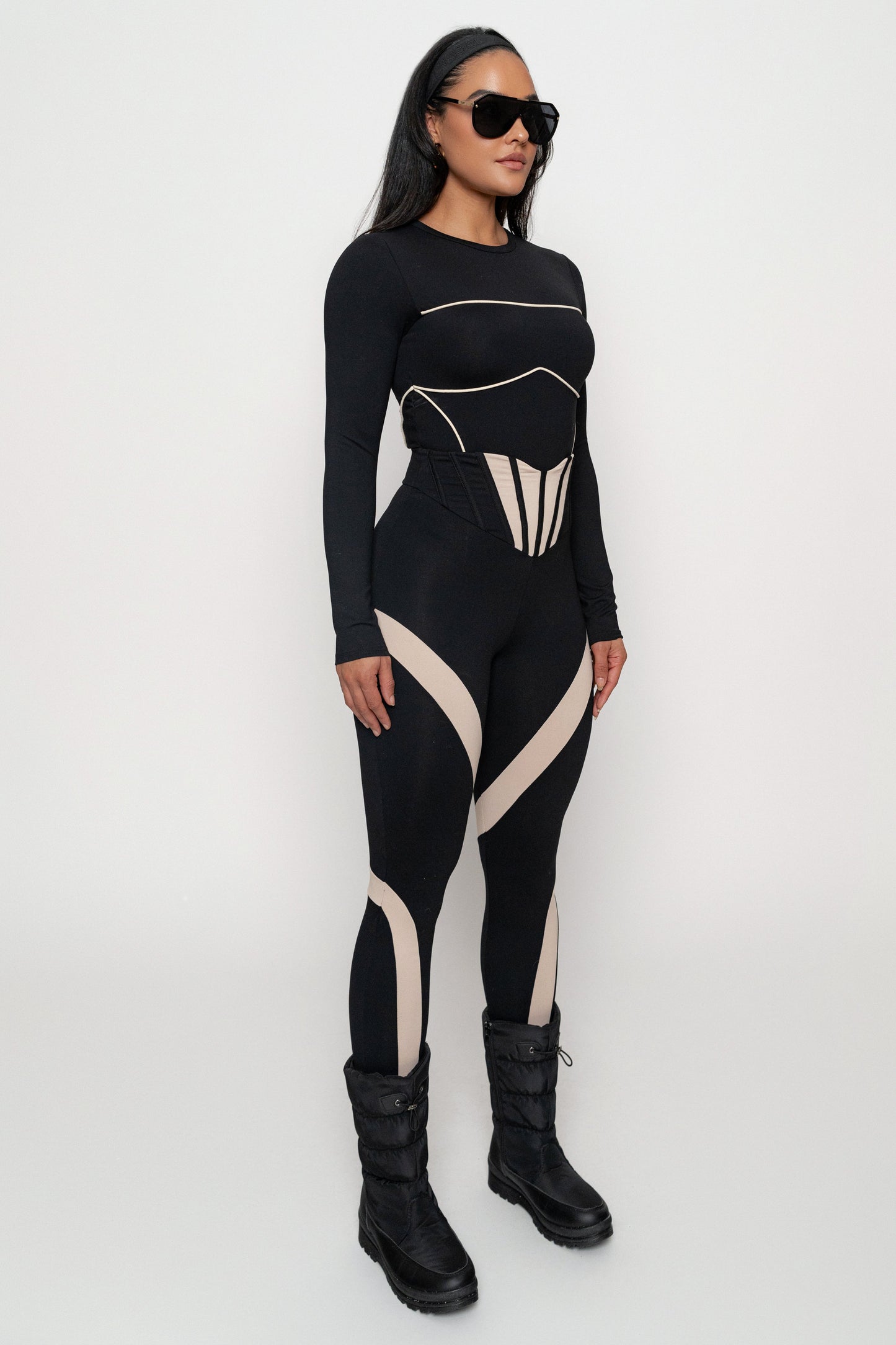 Black/Cream Pilar Piped Bodysuit JLUXLABEL