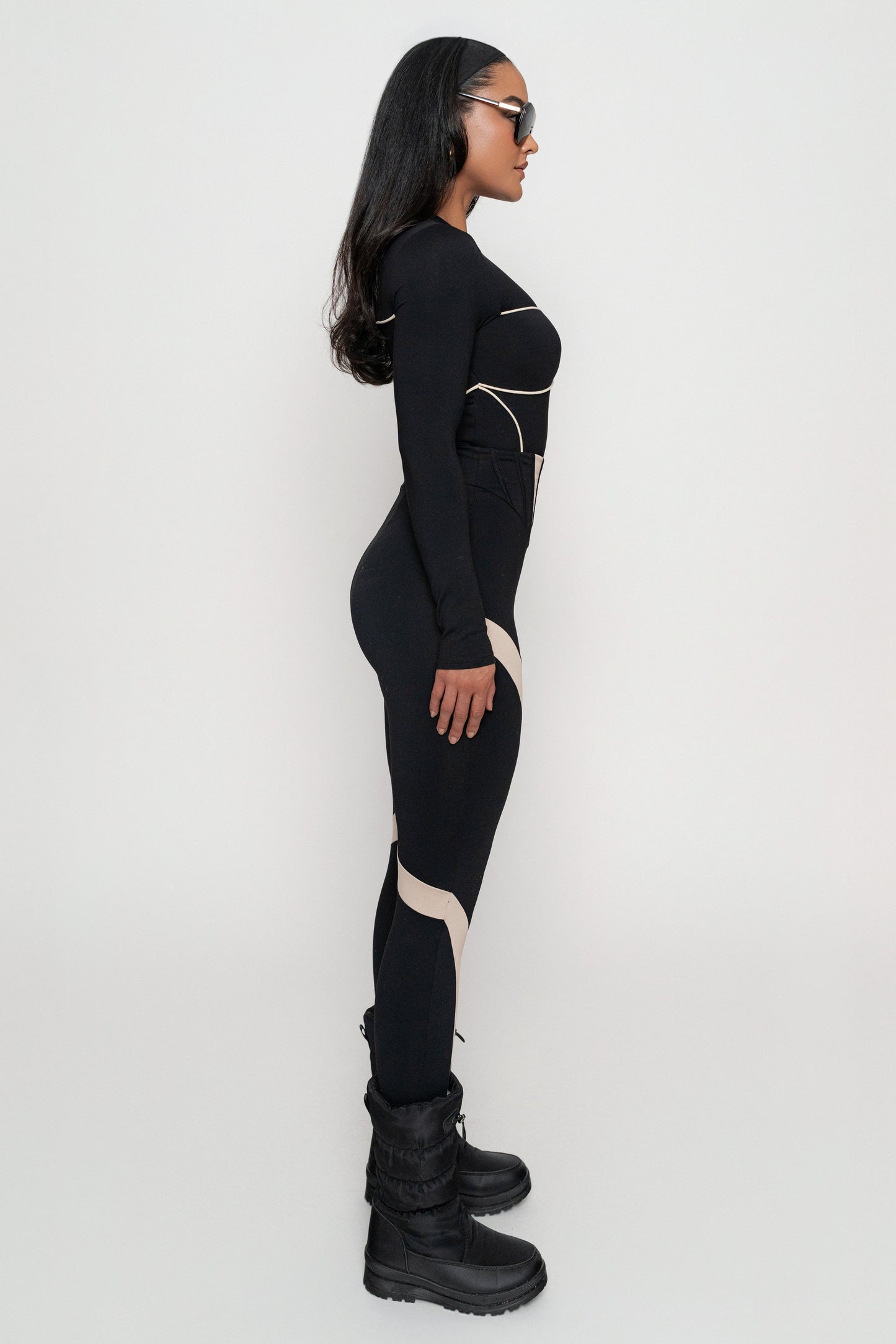 Black/Cream Pilar Piped Bodysuit JLUXLABEL