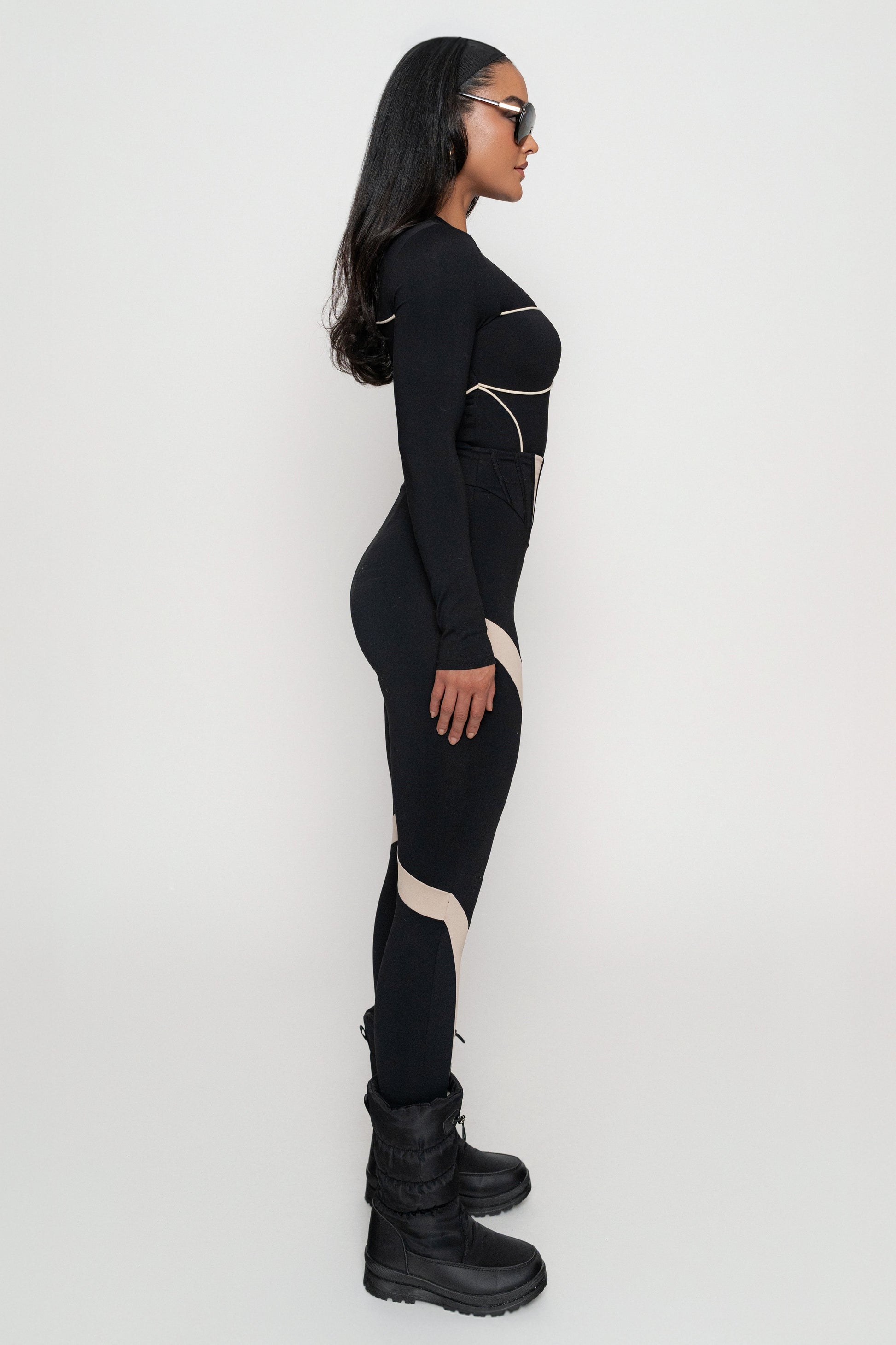 Black/Cream Pilar Piped Bodysuit JLUXLABEL