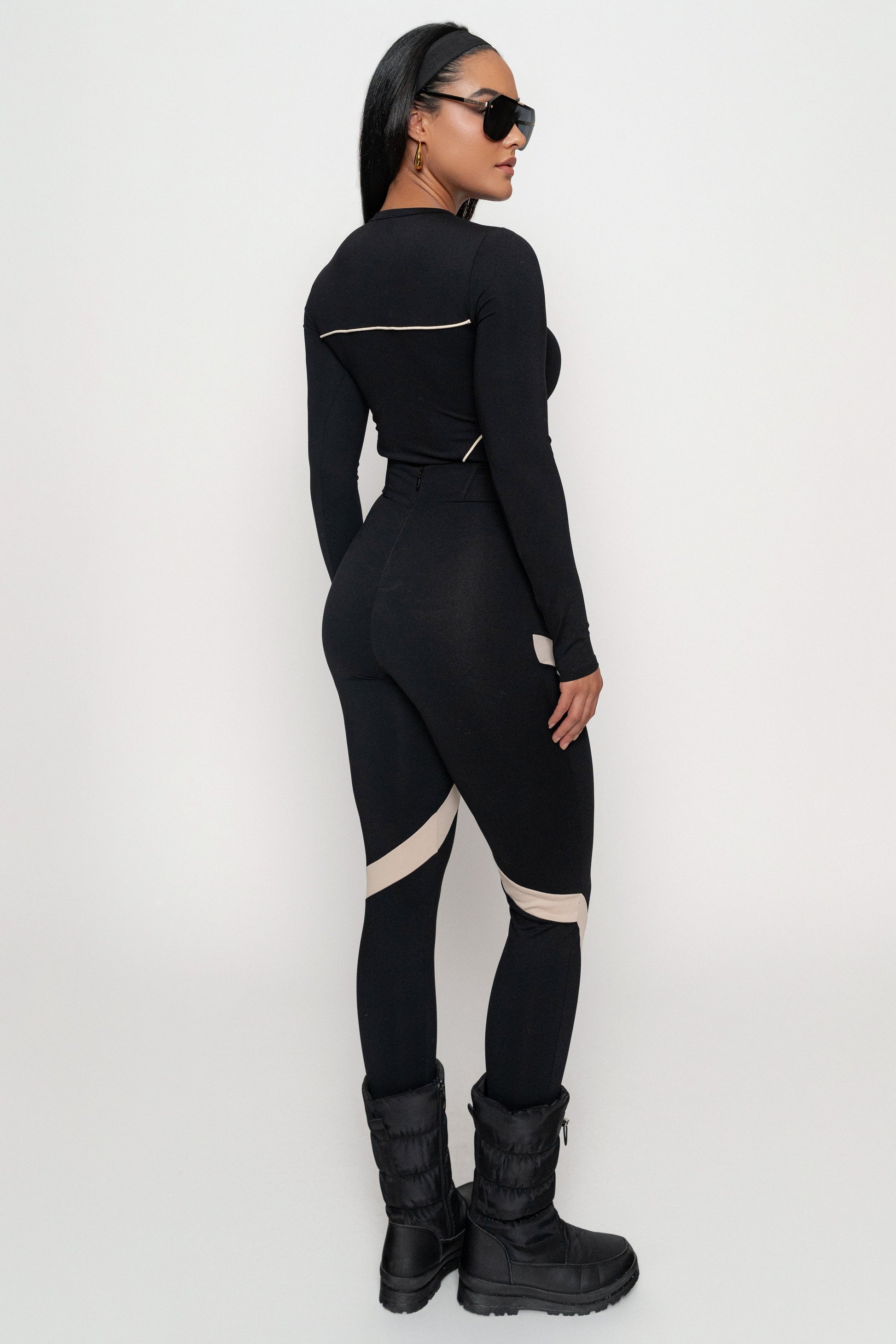 Black/Cream Pilar Piped Bodysuit JLUXLABEL