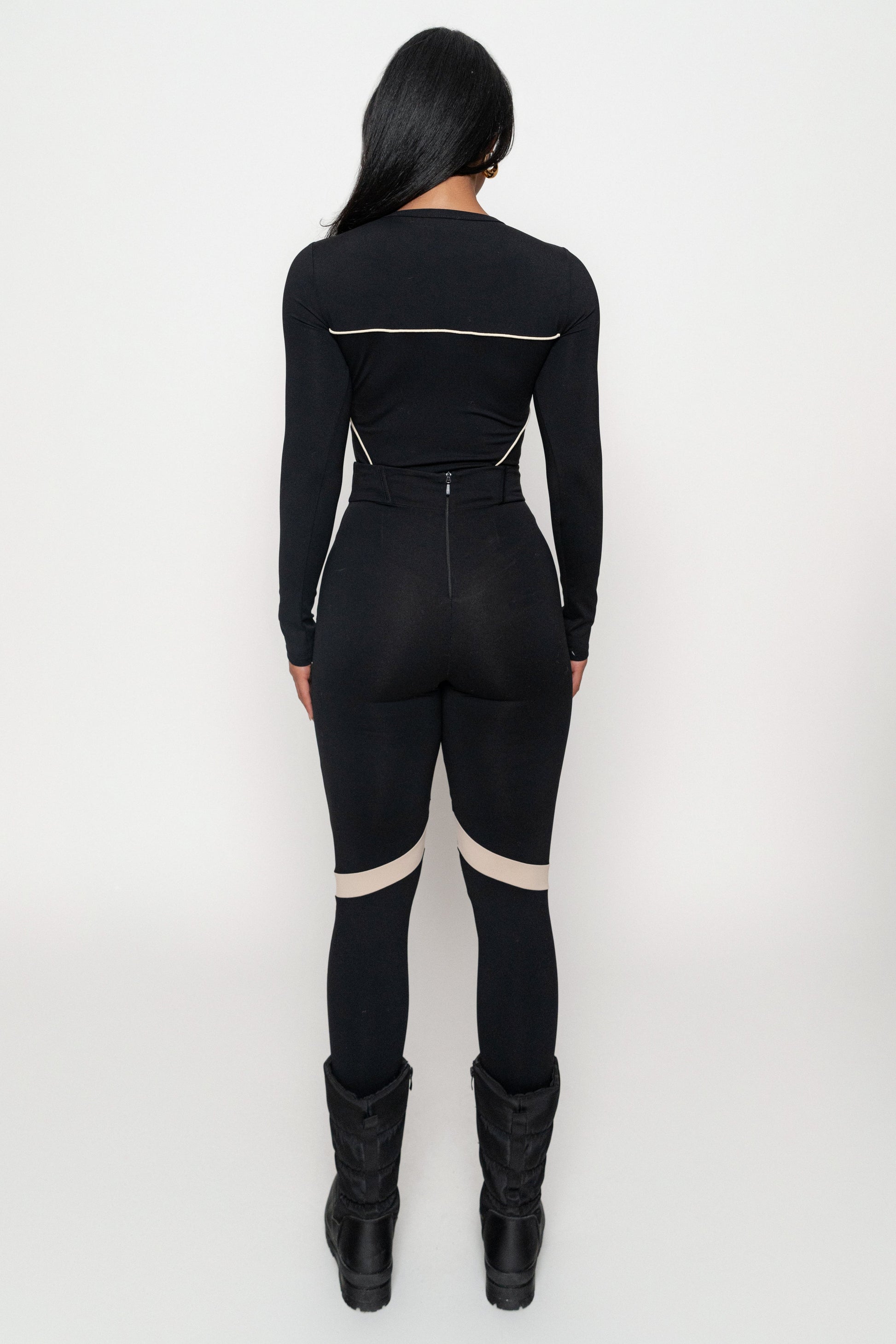 Black/Cream Pilar Piped Bodysuit JLUXLABEL