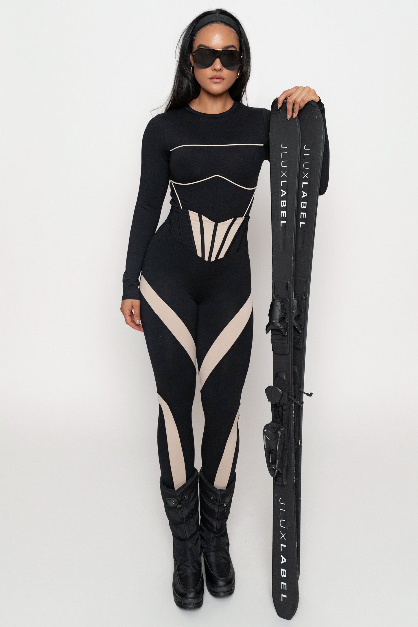 Black/Cream Pilar Piped Bodysuit JLUXLABEL