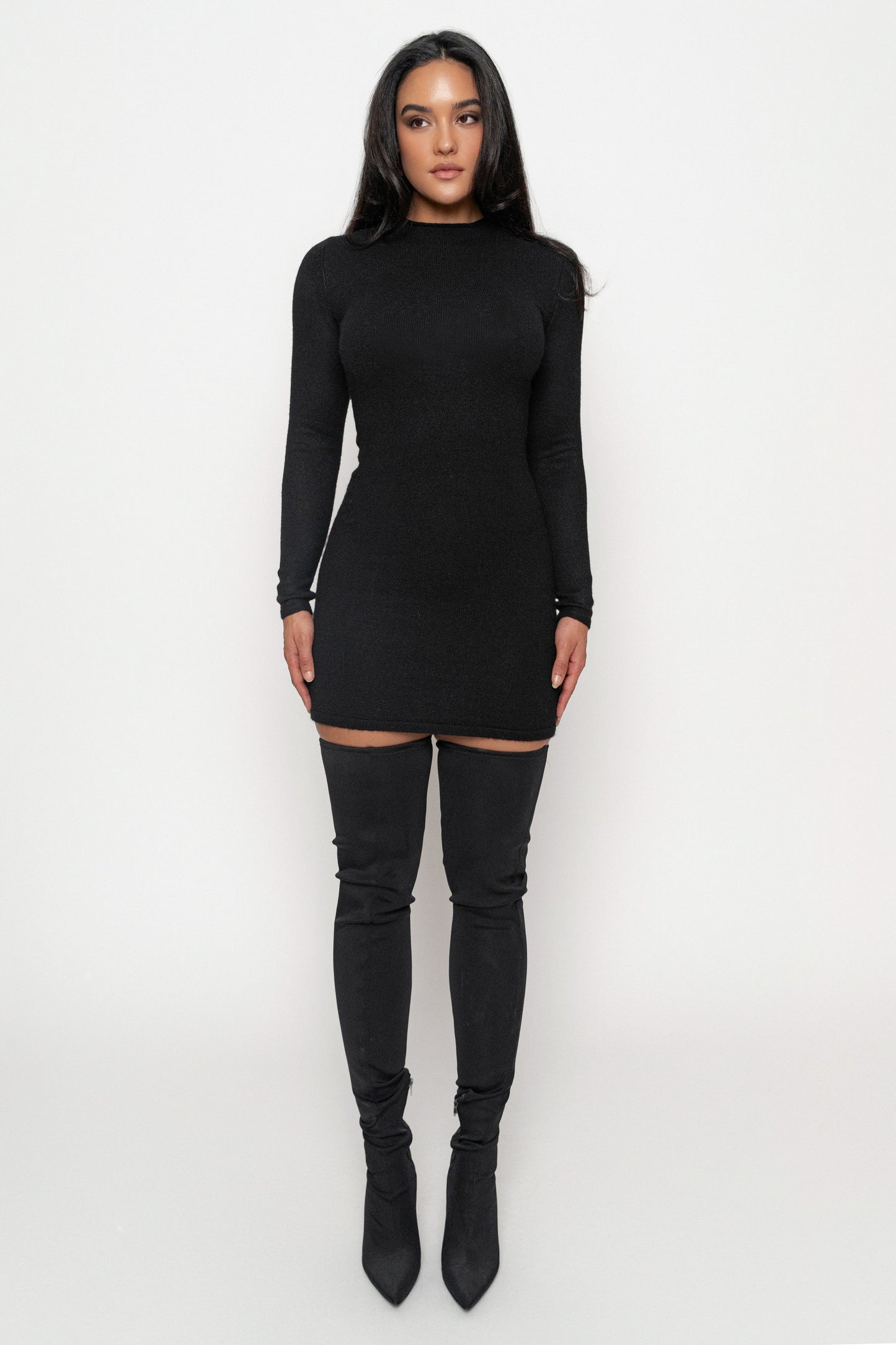 Black Scarf Draped Mini Dress JLUXLABEL