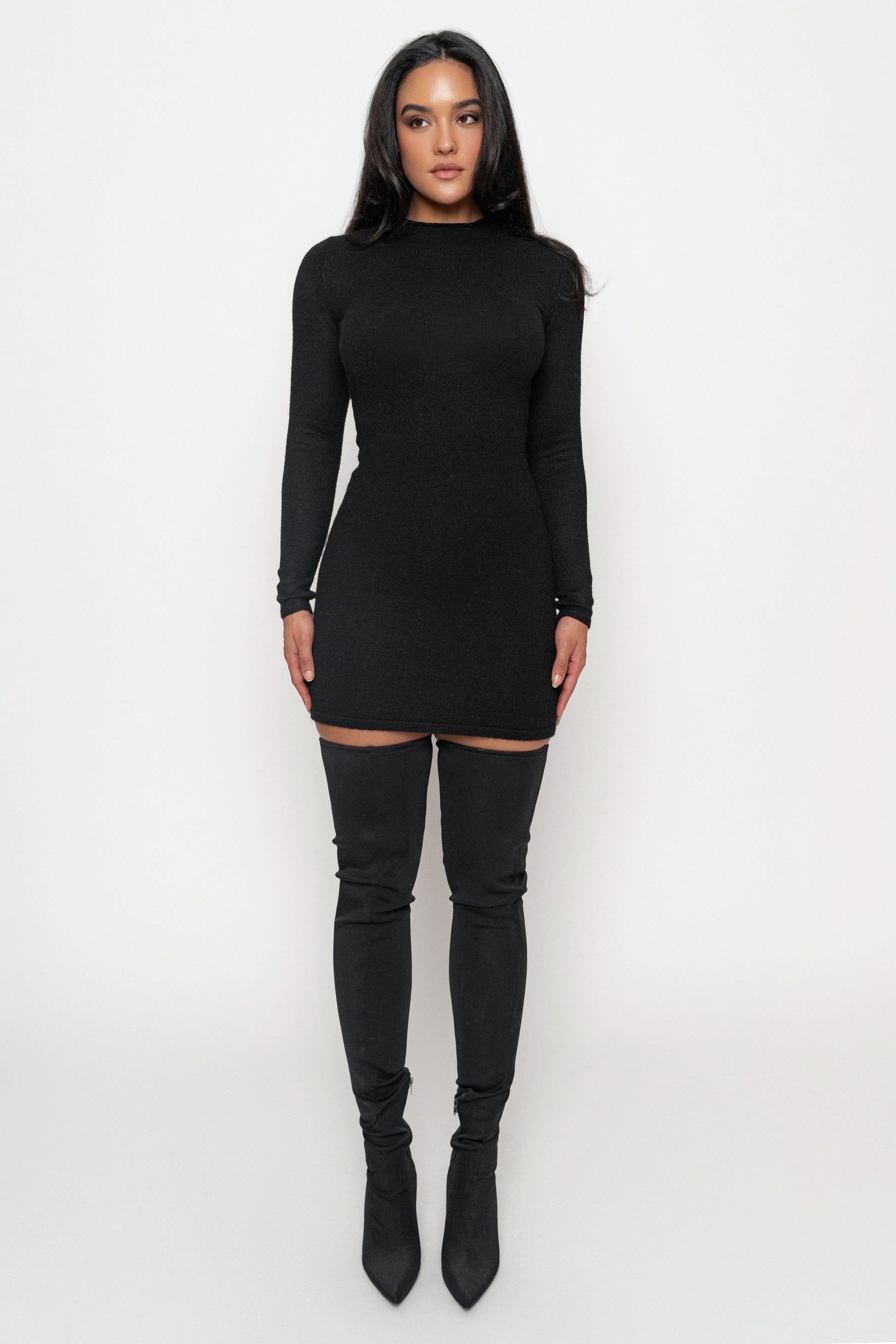 Black Scarf Draped Mini Dress JLUXLABEL