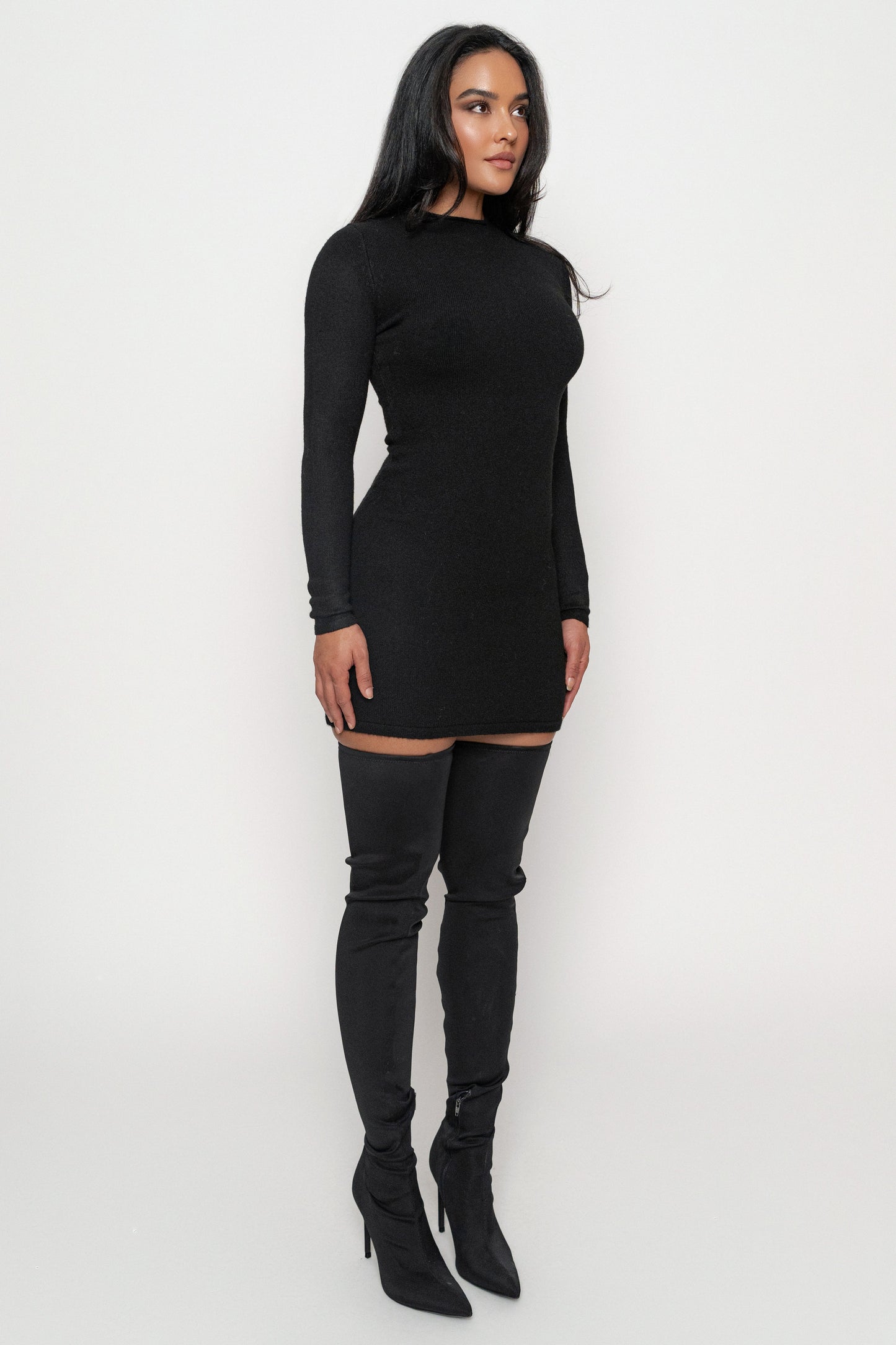 Black Scarf Draped Mini Dress JLUXLABEL