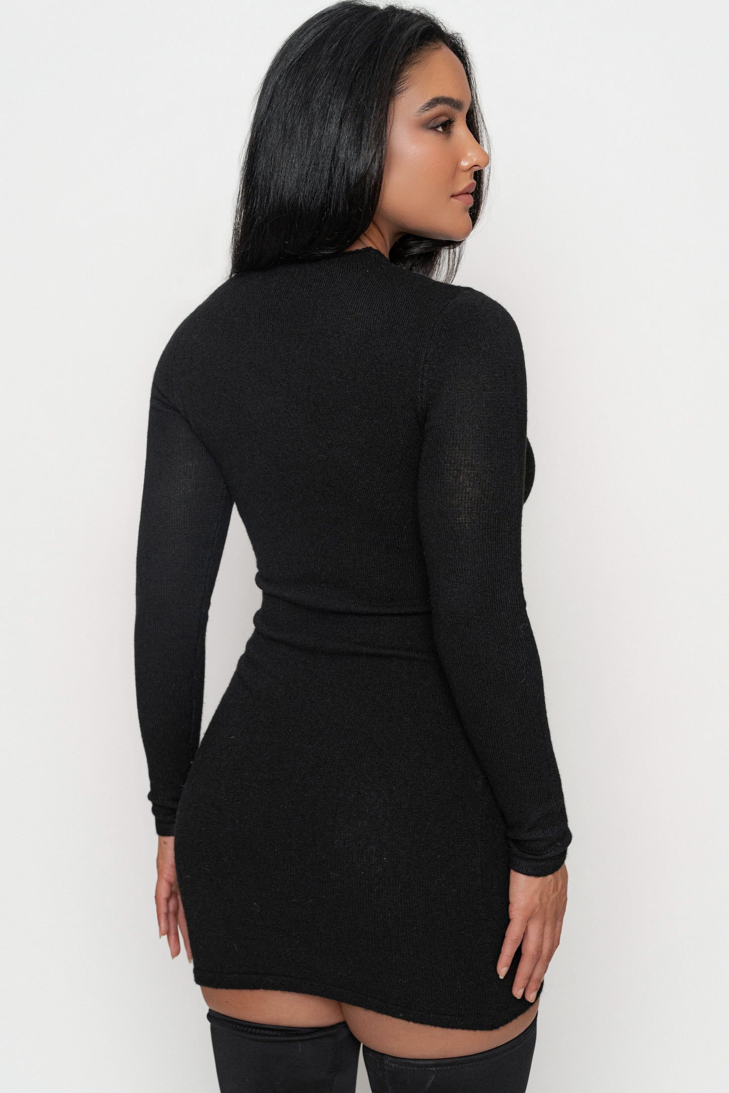 Black Scarf Draped Mini Dress JLUXLABEL