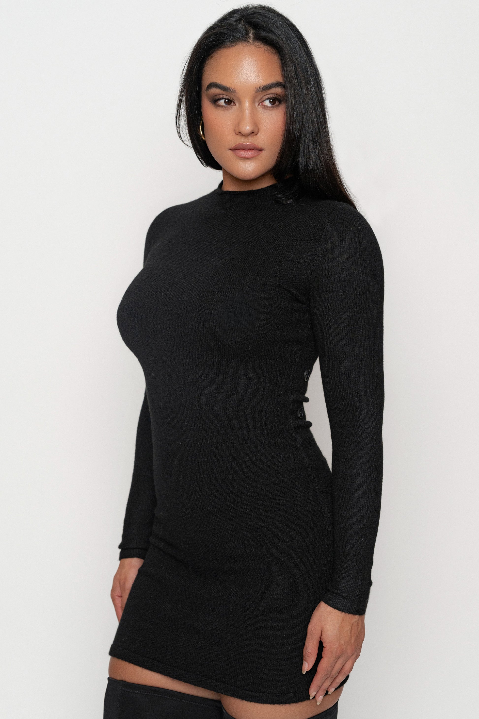 Black Scarf Draped Mini Dress JLUXLABEL