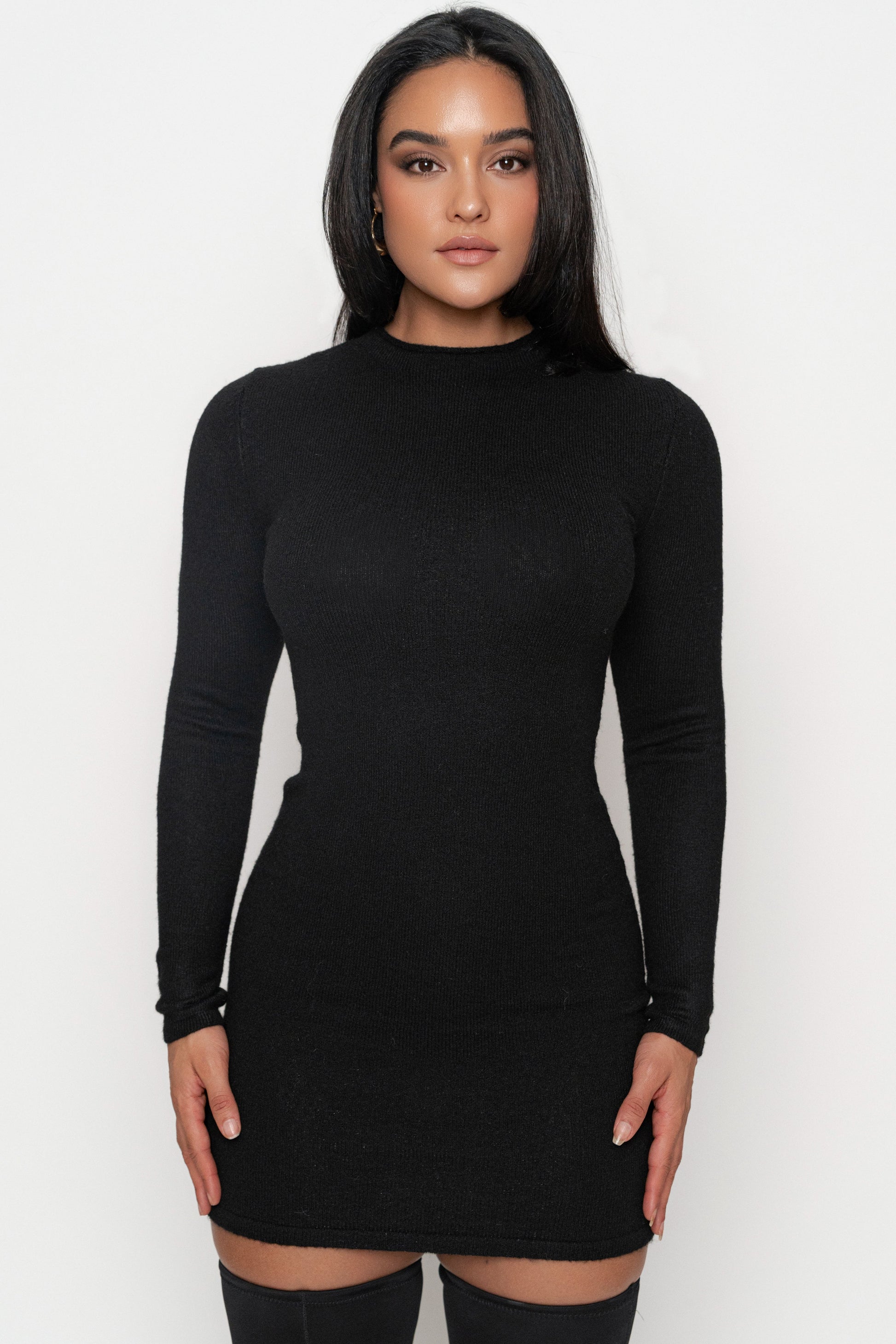 Black Scarf Draped Mini Dress JLUXLABEL