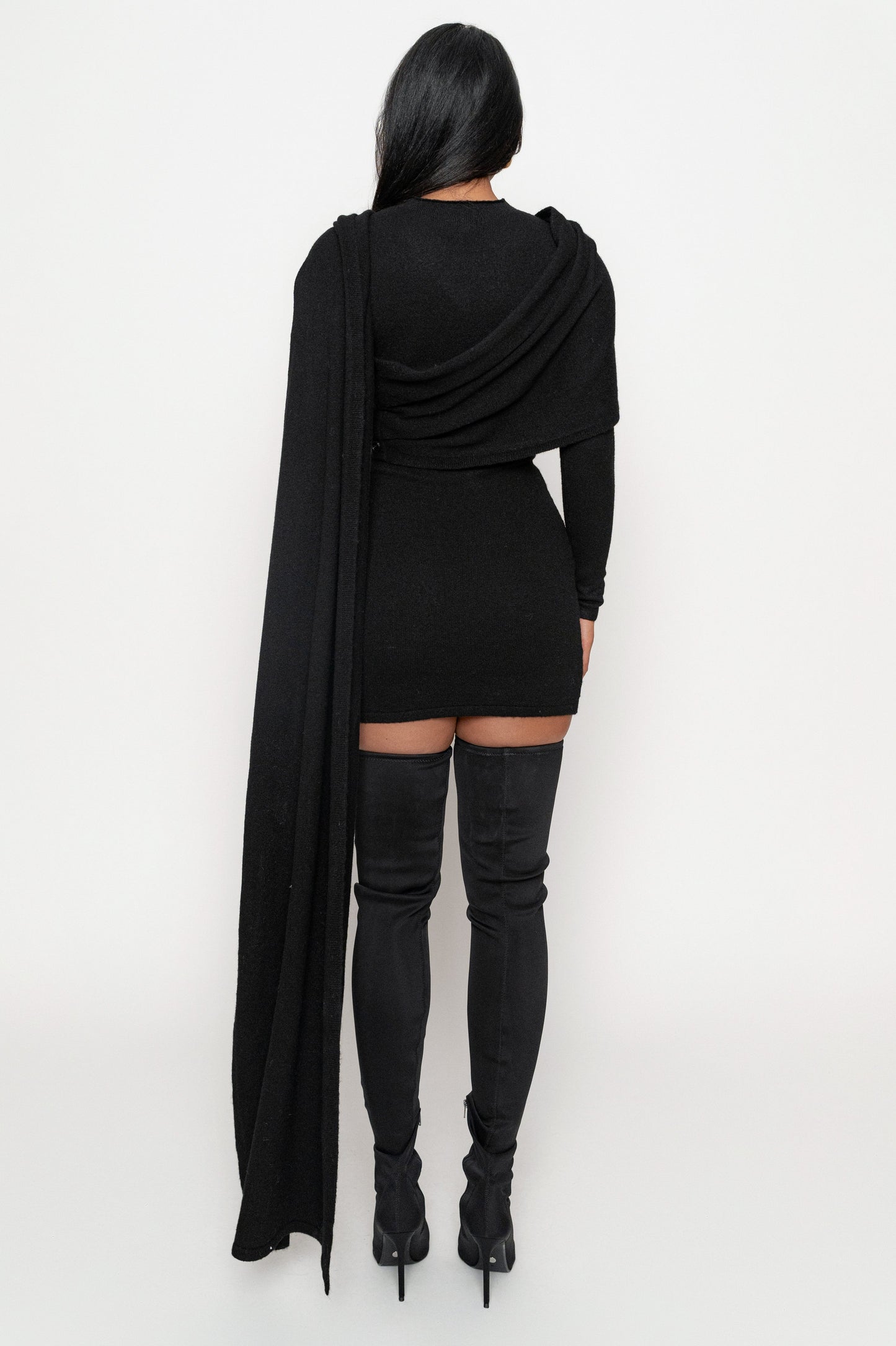 Black Scarf Draped Mini Dress JLUXLABEL