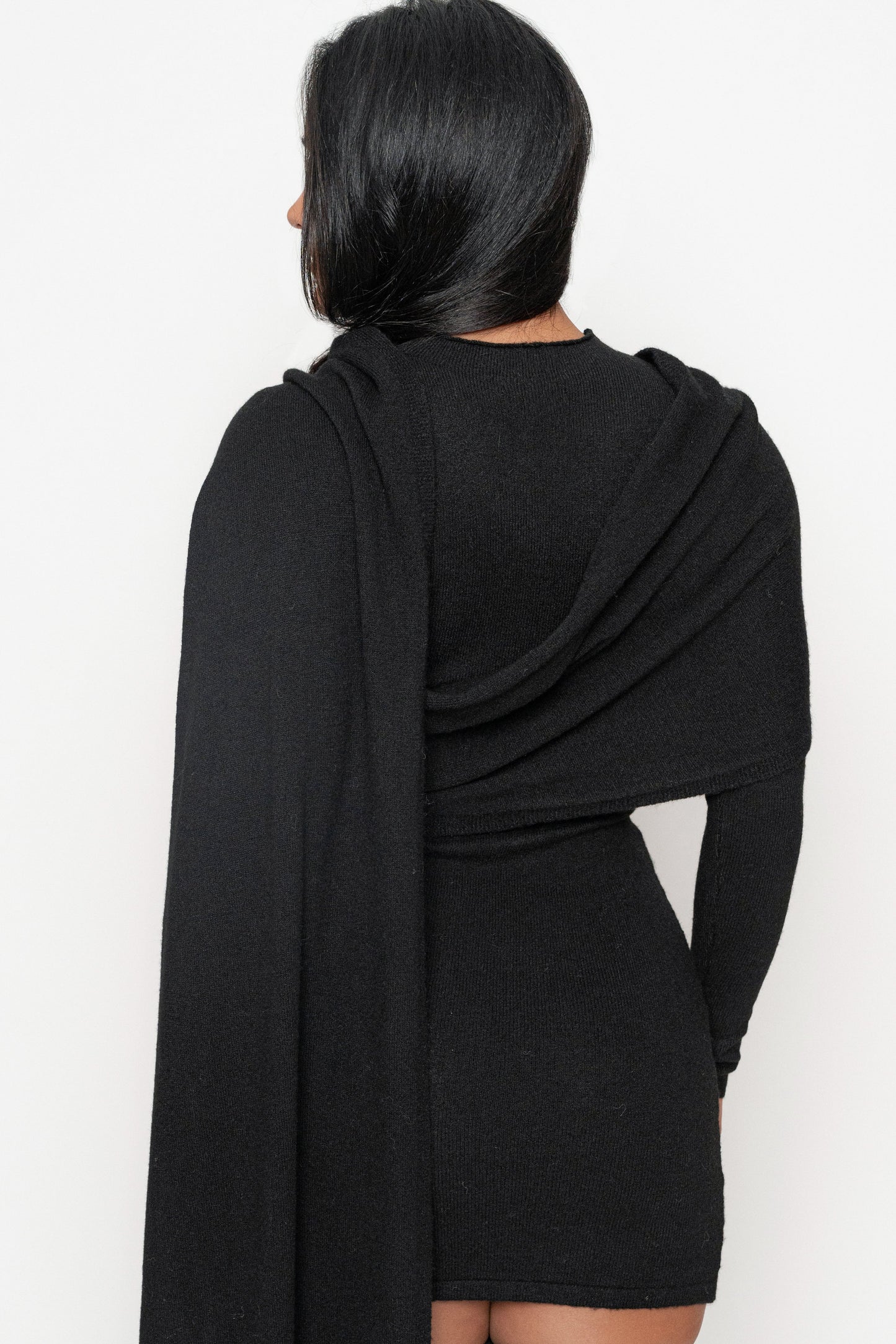 Black Scarf Draped Mini Dress JLUXLABEL