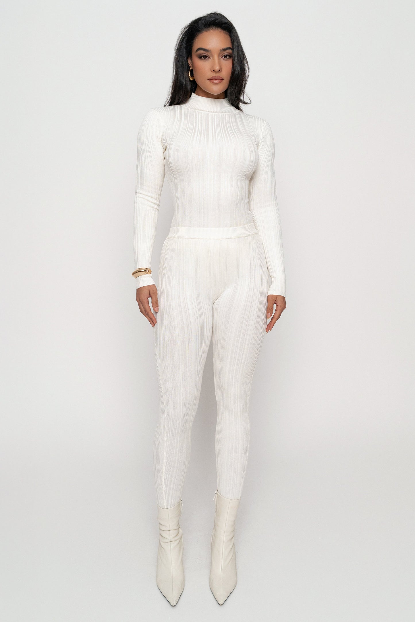 Ivory Ribbed Mock Neck Top JLUXLABEL