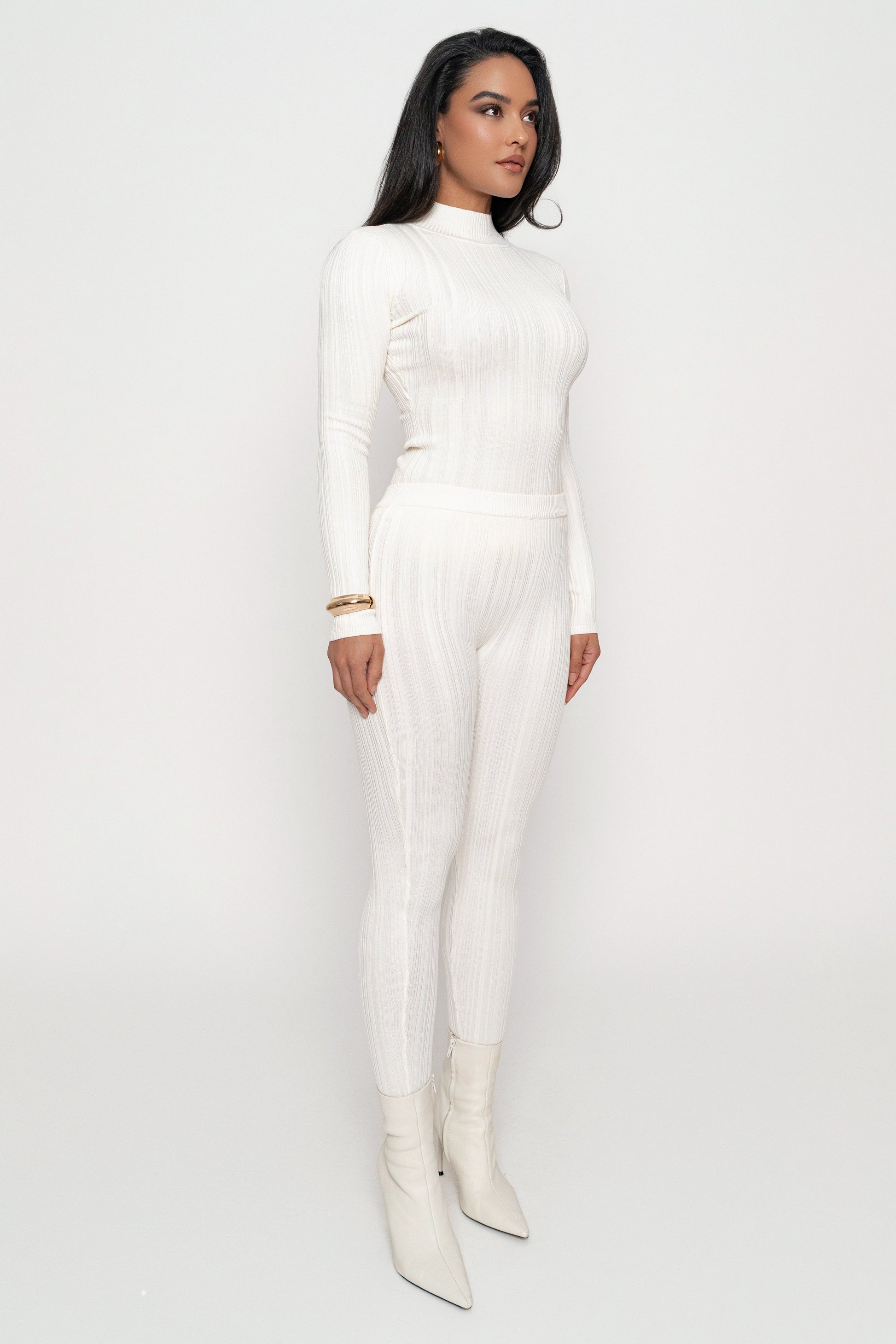 Ivory Ribbed High Waist Leggings JLUXLABEL