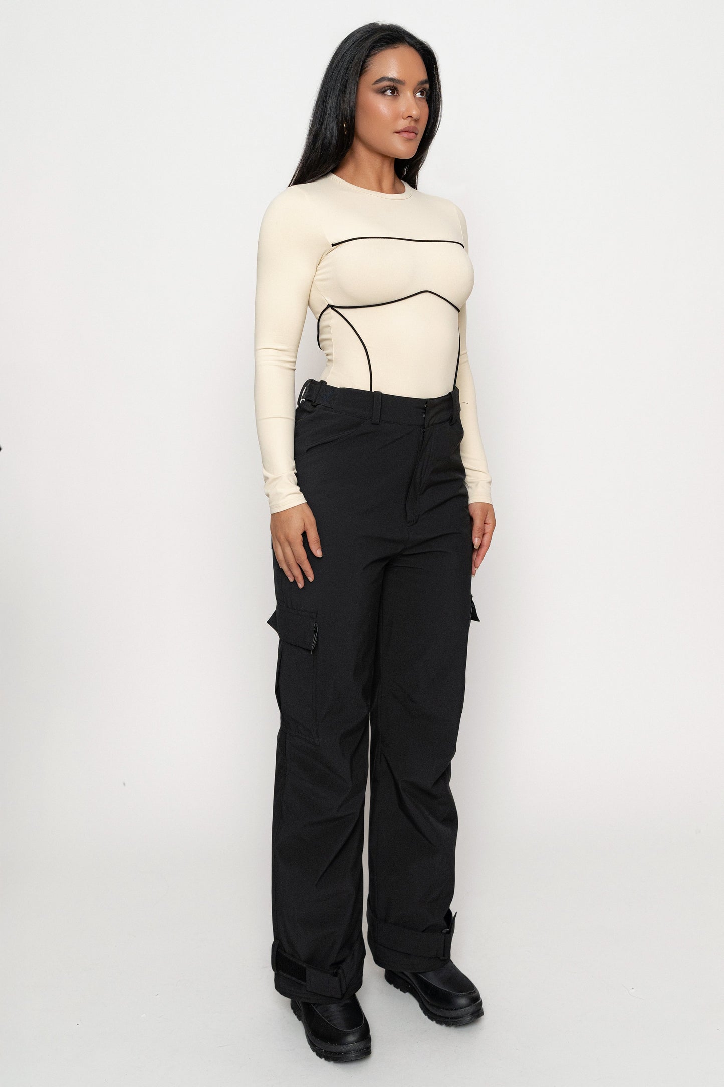 Cream/Black Pilar Piped Bodysuit JLUXLABEL