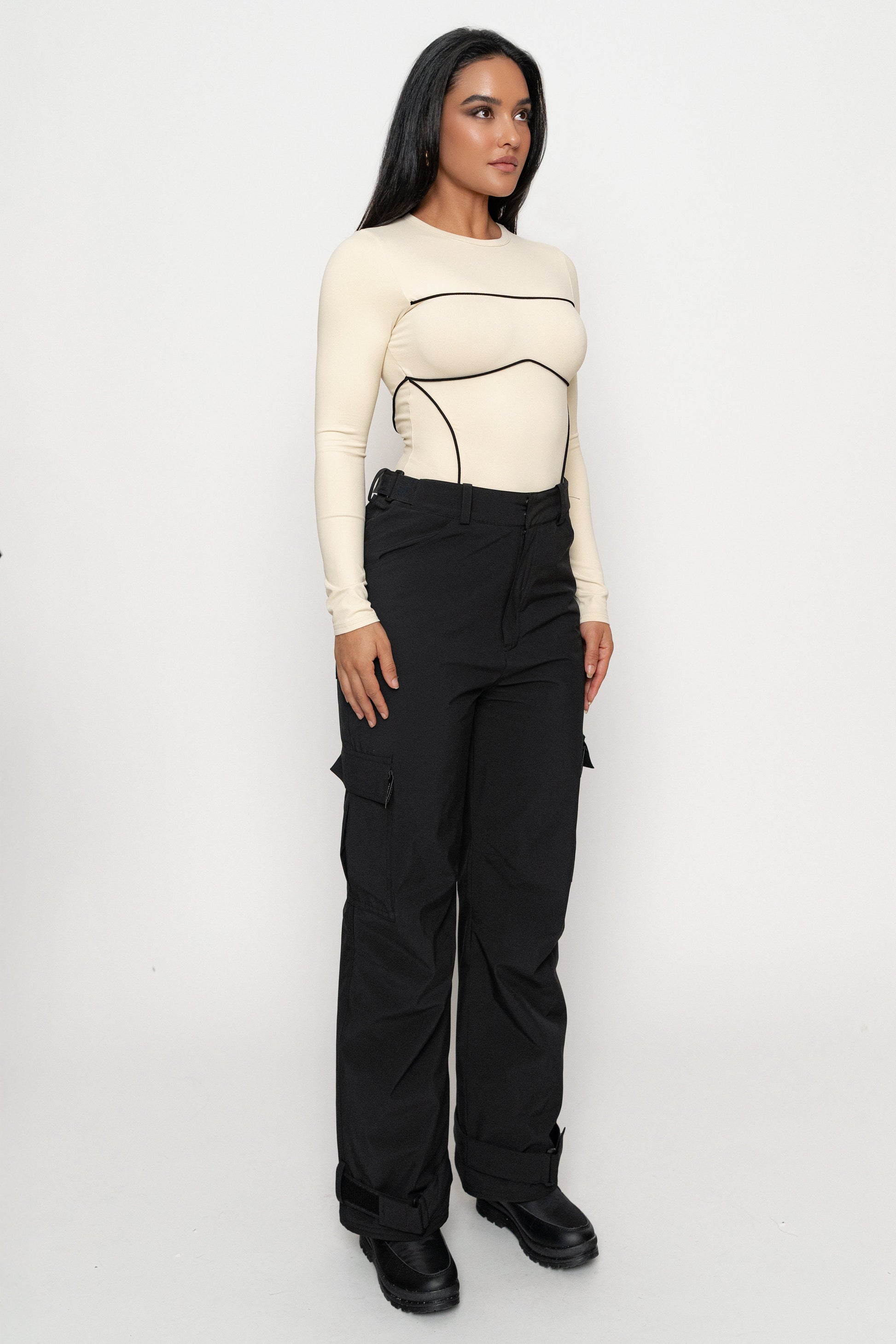 Cream/Black Pilar Piped Bodysuit JLUXLABEL