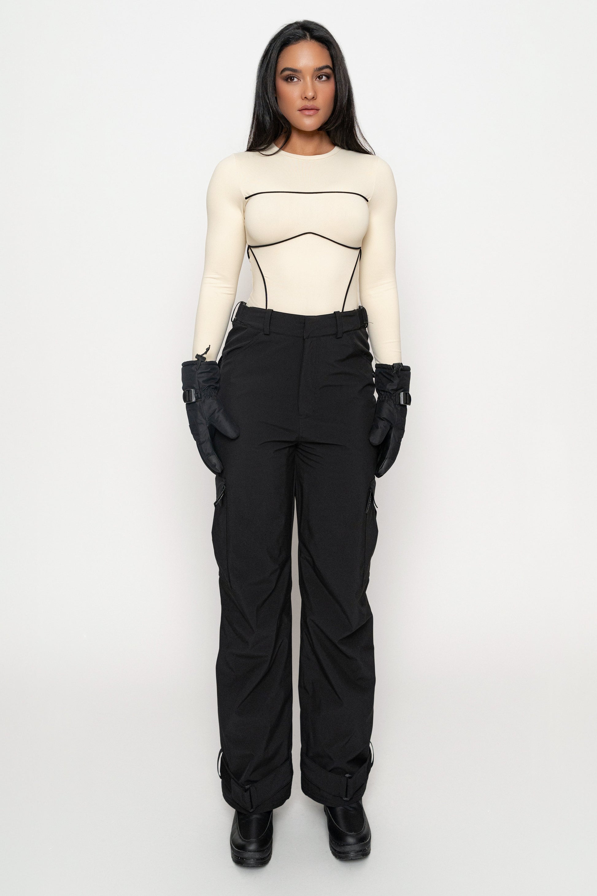 Cream/Black Pilar Piped Bodysuit JLUXLABEL