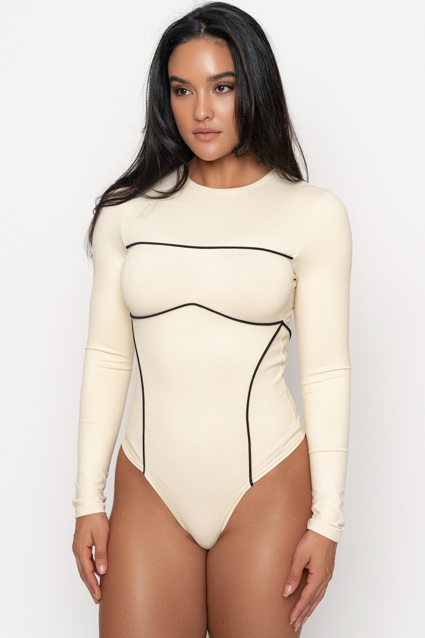 Cream/Black Pilar Piped Bodysuit JLUXLABEL