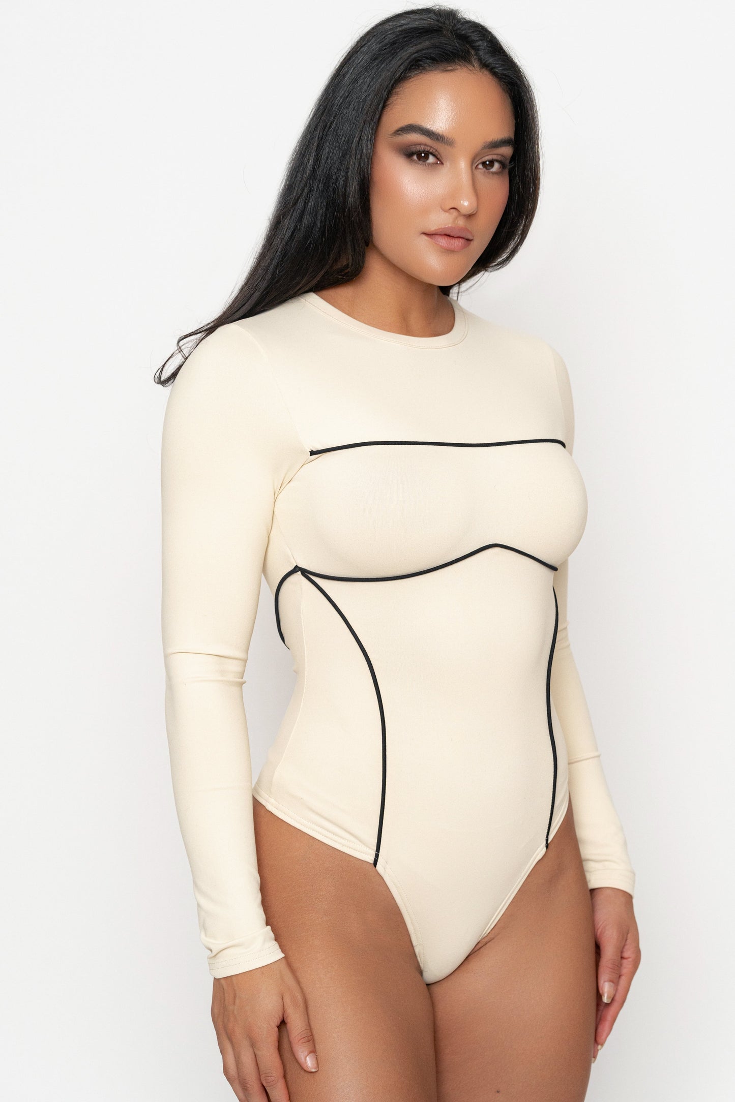 Cream/Black Pilar Piped Bodysuit JLUXLABEL
