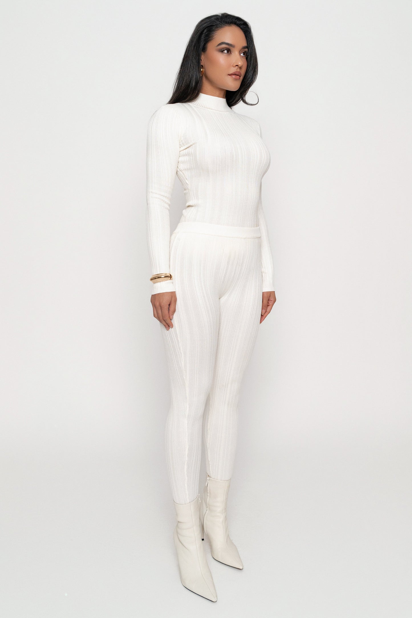 Ivory Ribbed Mock Neck Top JLUXLABEL