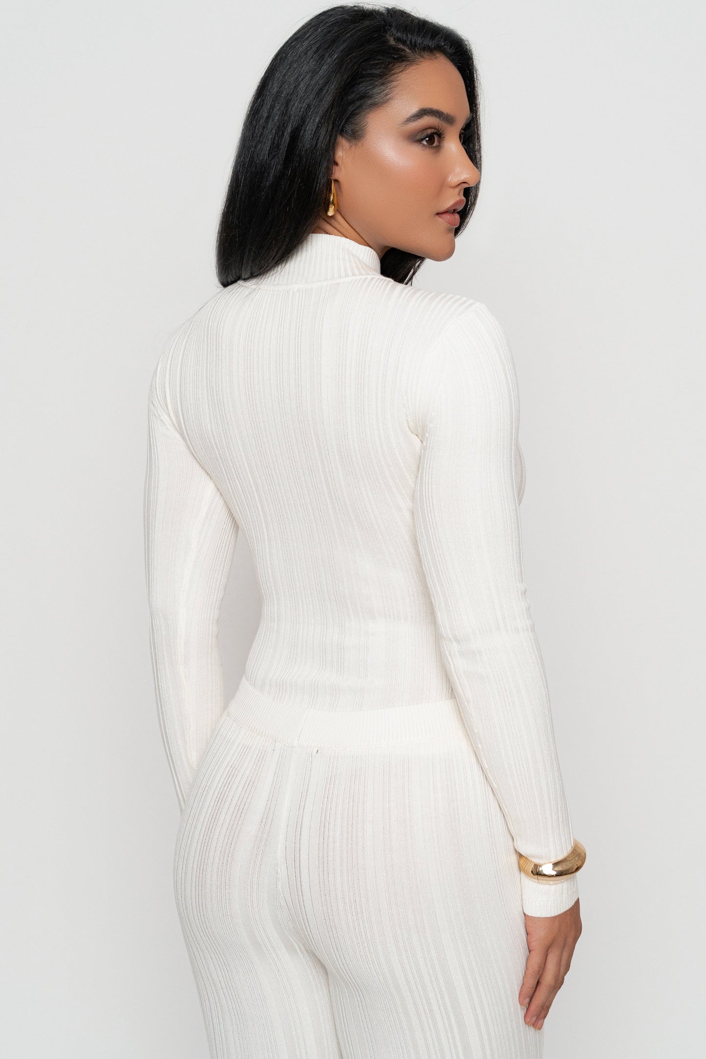 Ivory Ribbed Mock Neck Top JLUXLABEL