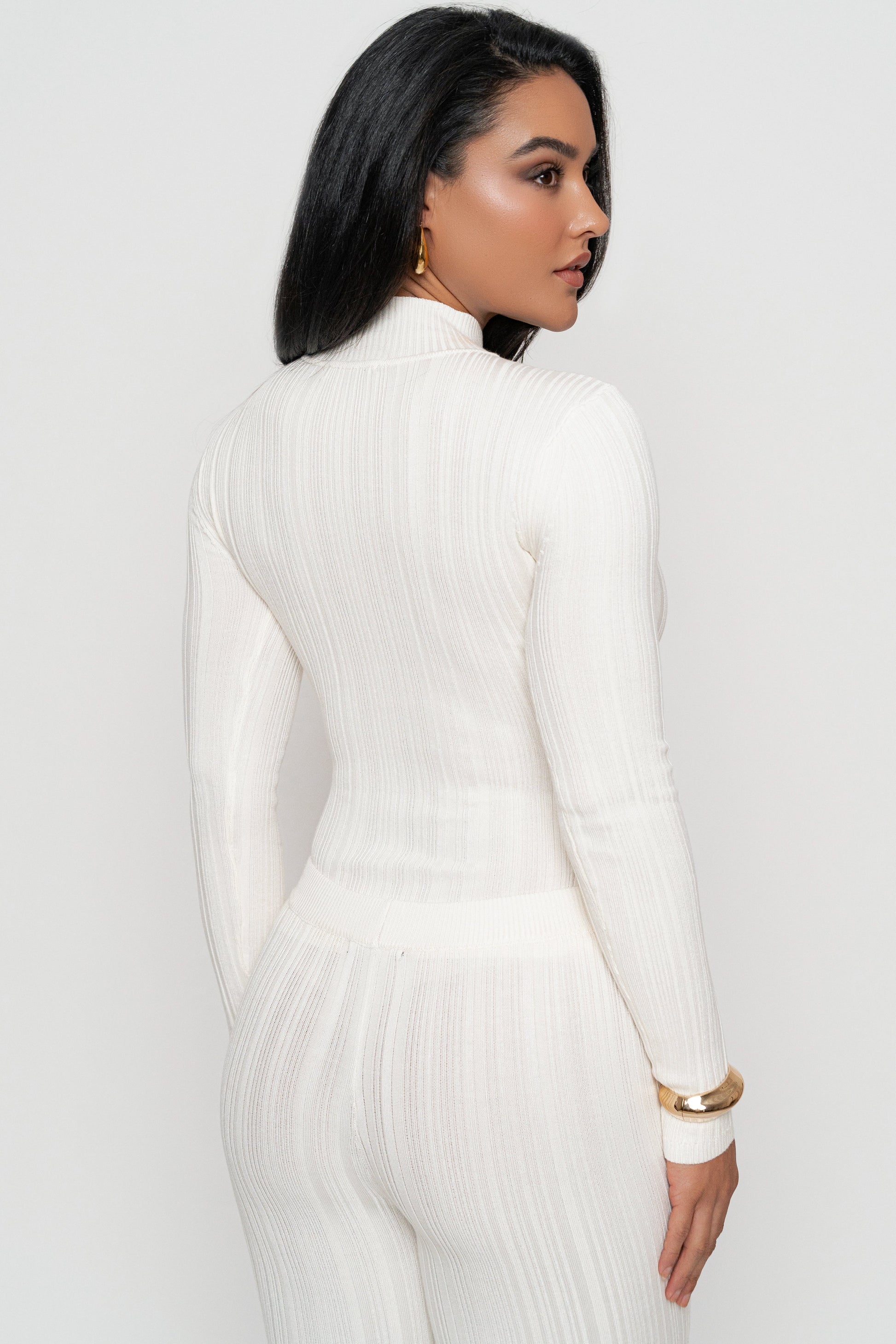 Ivory Ribbed Mock Neck Top JLUXLABEL