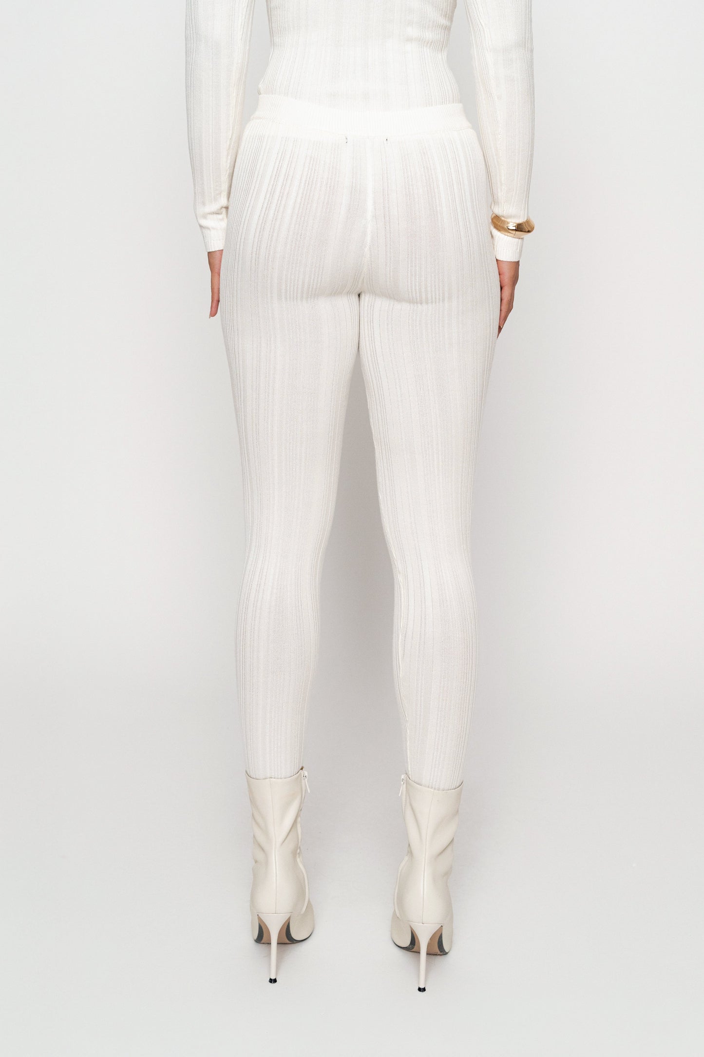 Ivory Ribbed High Waist Leggings JLUXLABEL