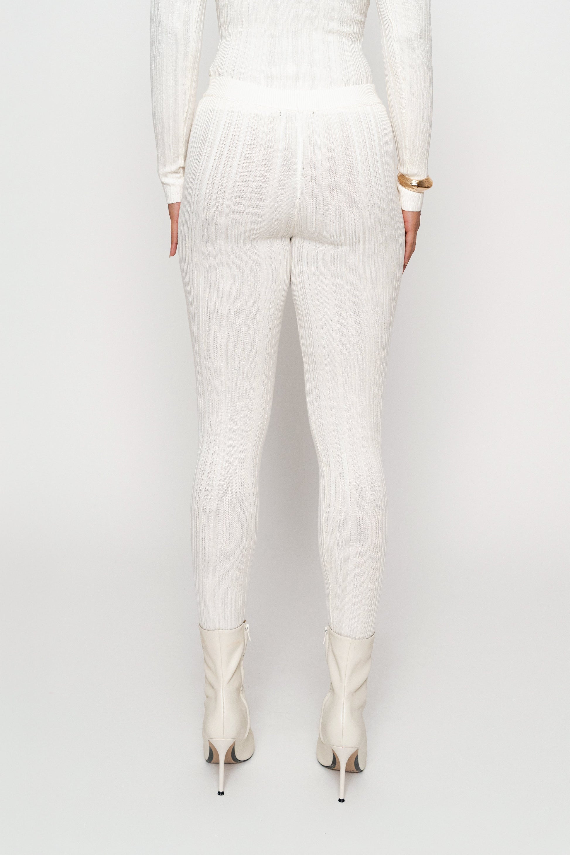 Ivory Ribbed High Waist Leggings JLUXLABEL