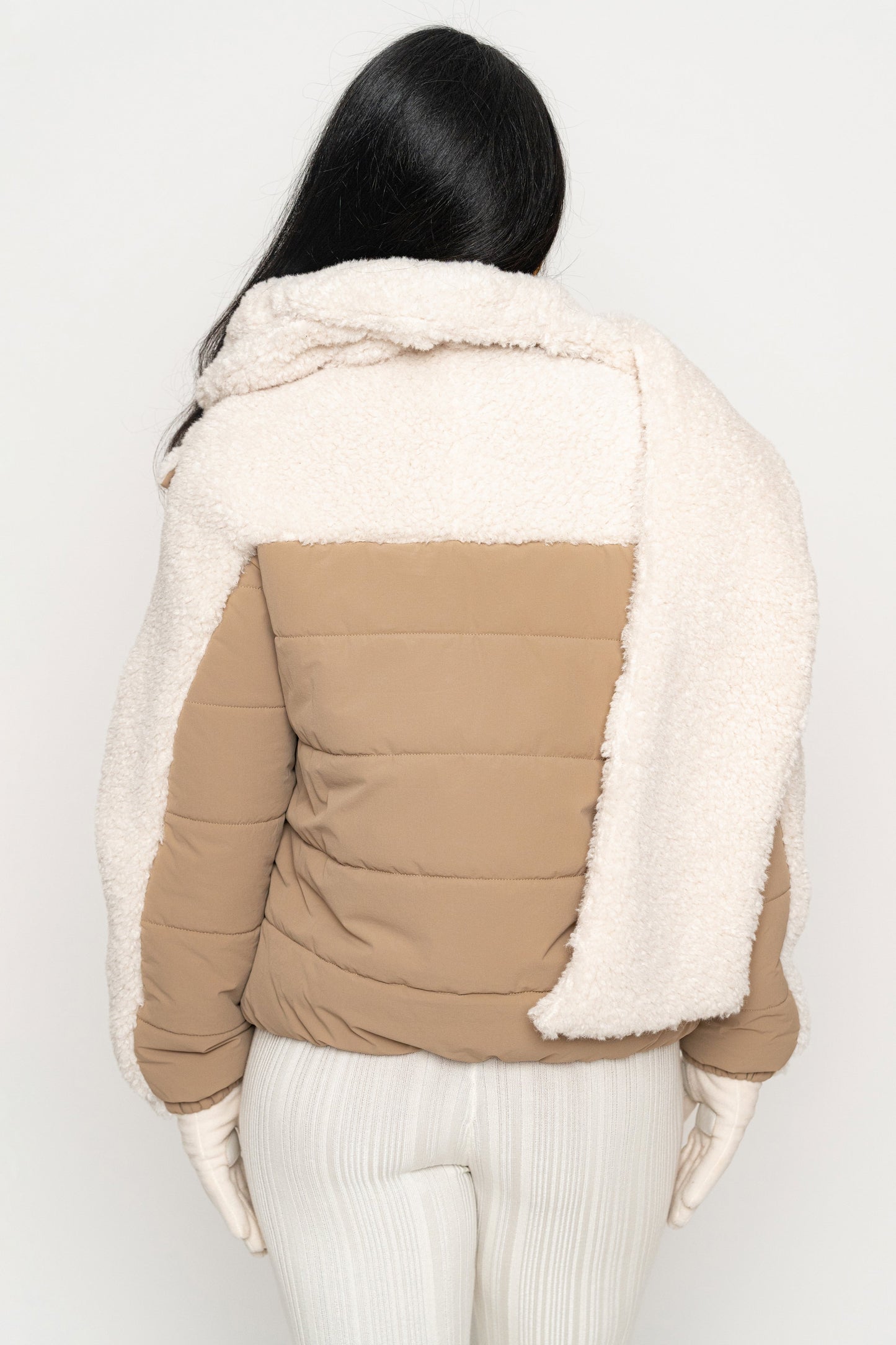 Beige/Ivory Contrast Sherpa Jacket JLUXLABEL