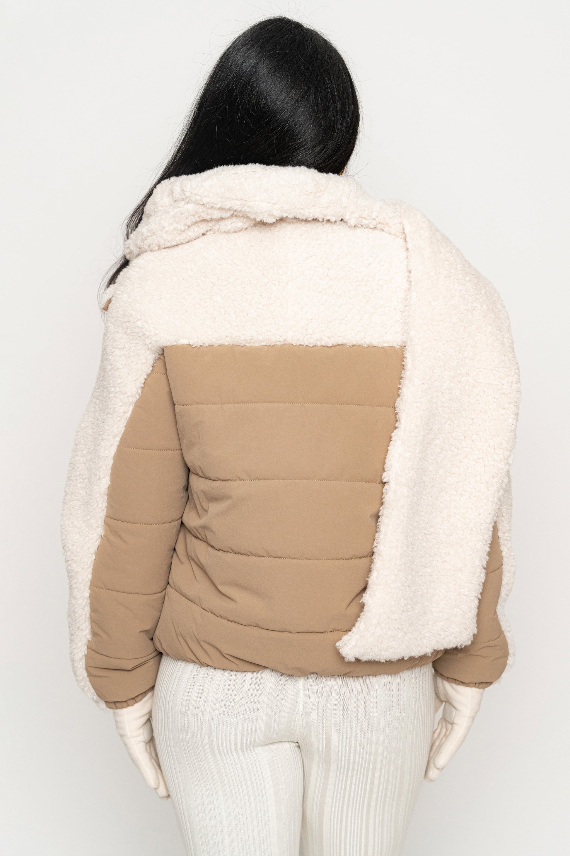 Beige/Ivory Contrast Sherpa Jacket JLUXLABEL