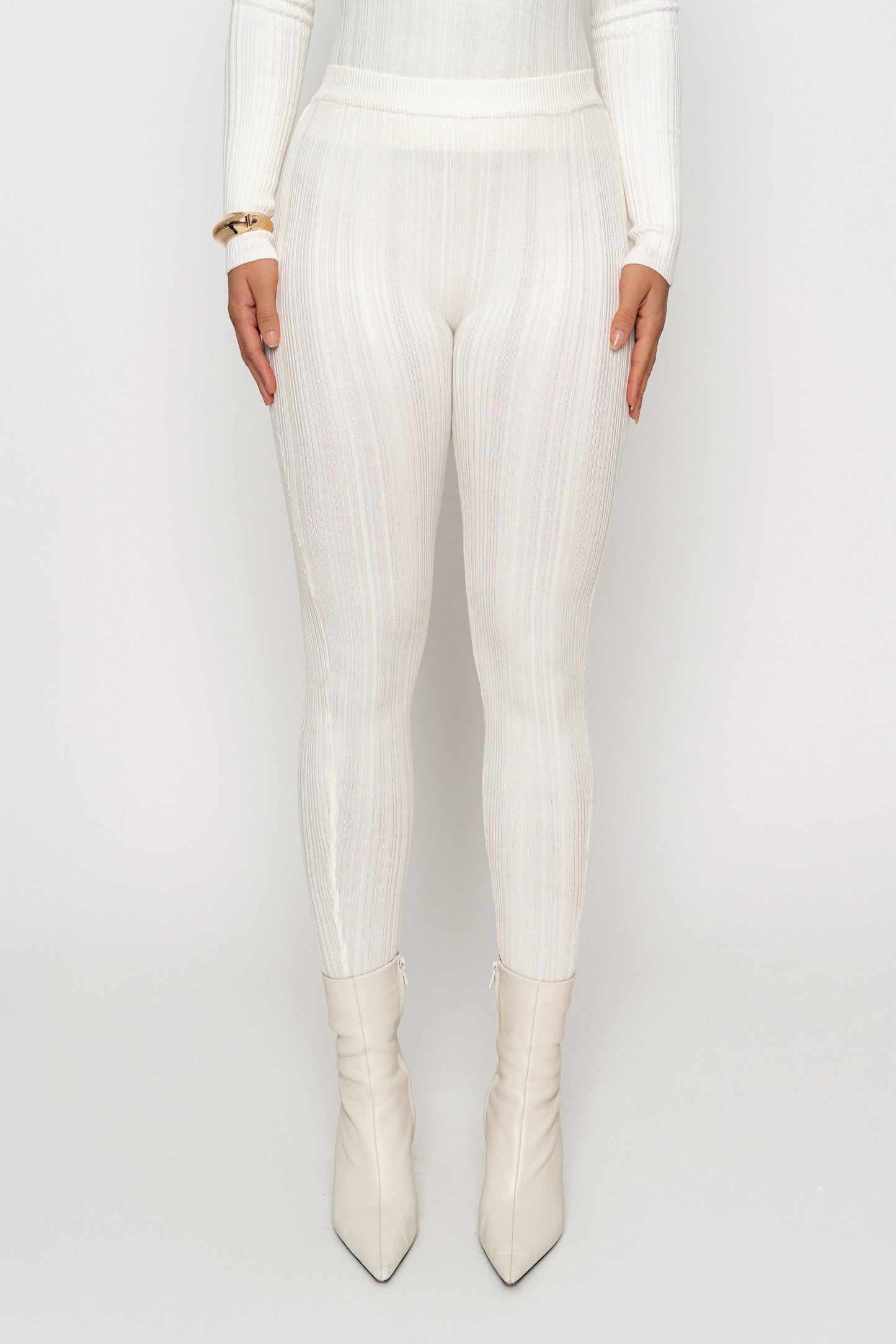 Ivory Ribbed High Waist Leggings JLUXLABEL
