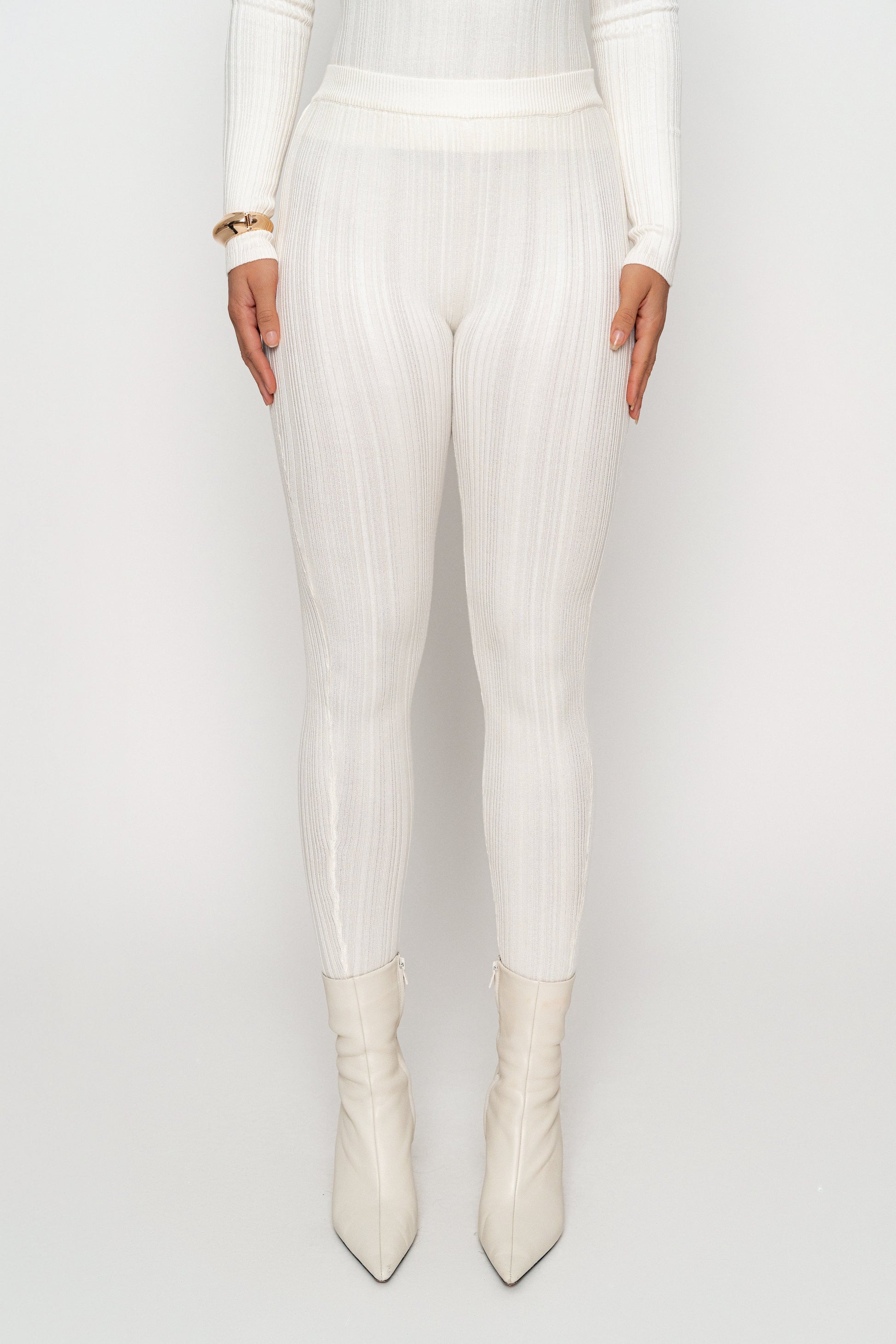 Ivory Ribbed High Waist Leggings JLUXLABEL