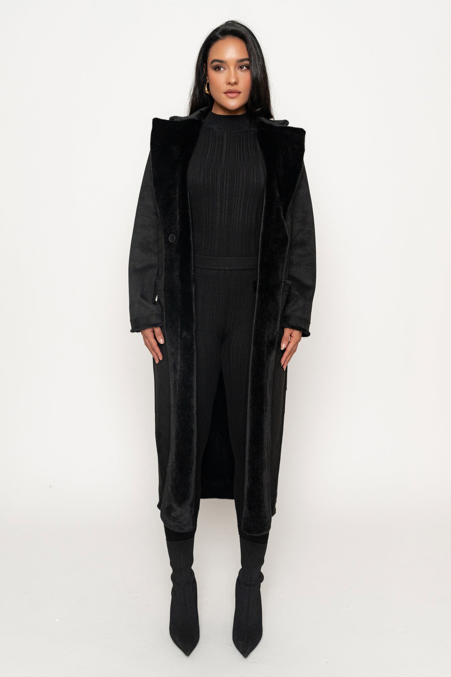 Black Thelma Reversible Suede Coat JLUXLABEL