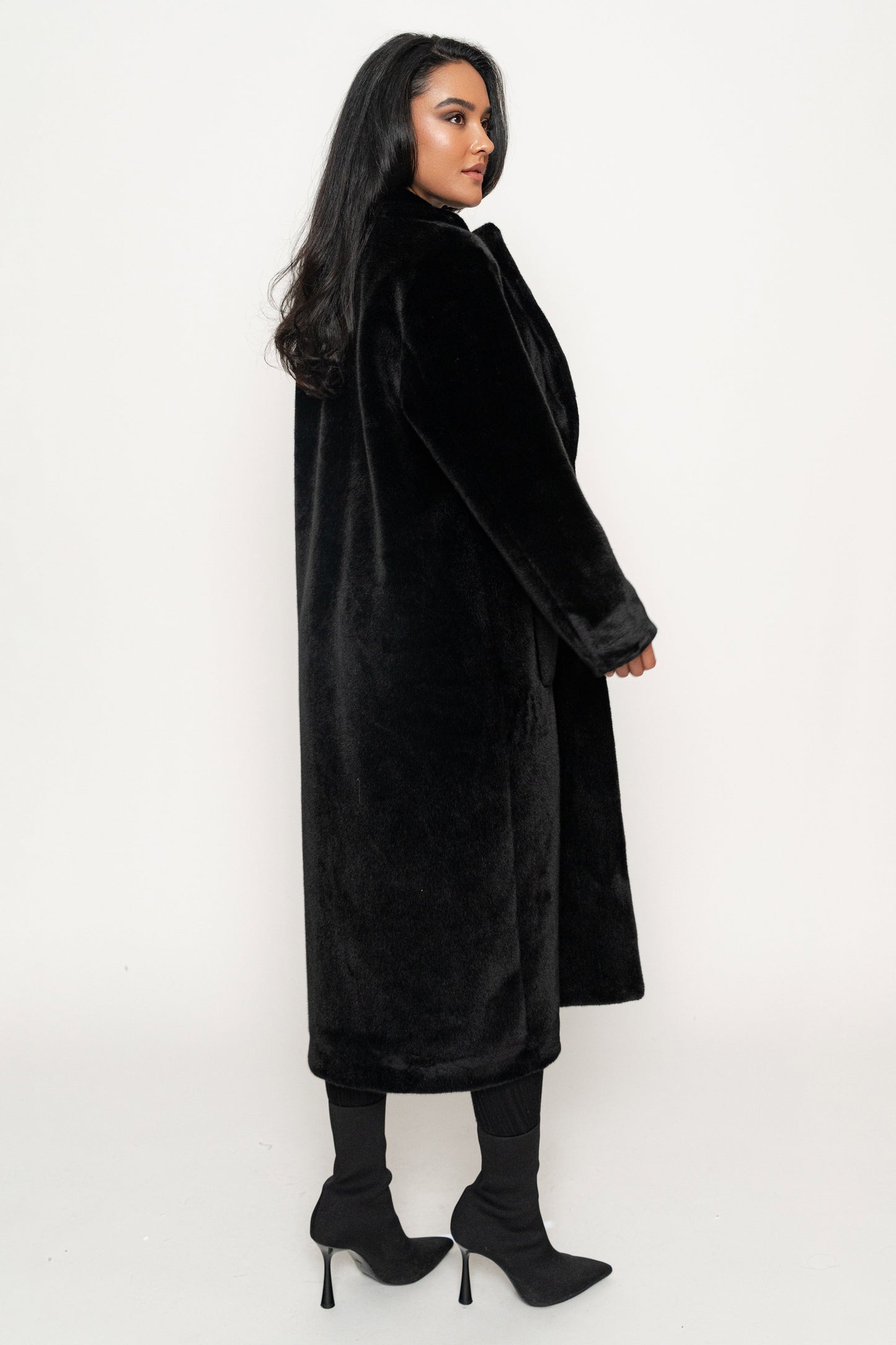 Black Thelma Reversible Suede Coat JLUXLABEL
