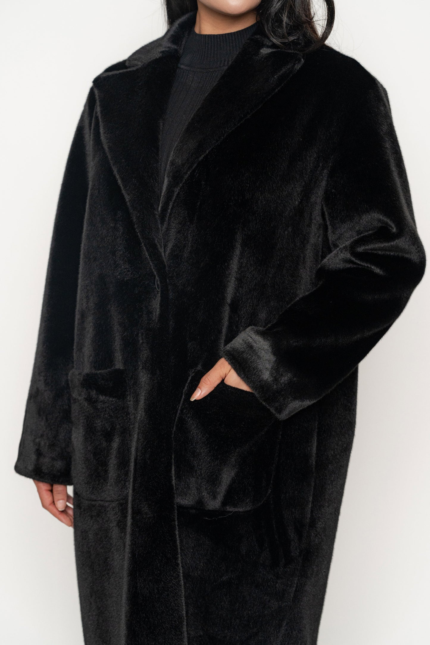 Black Thelma Reversible Suede Coat JLUXLABEL