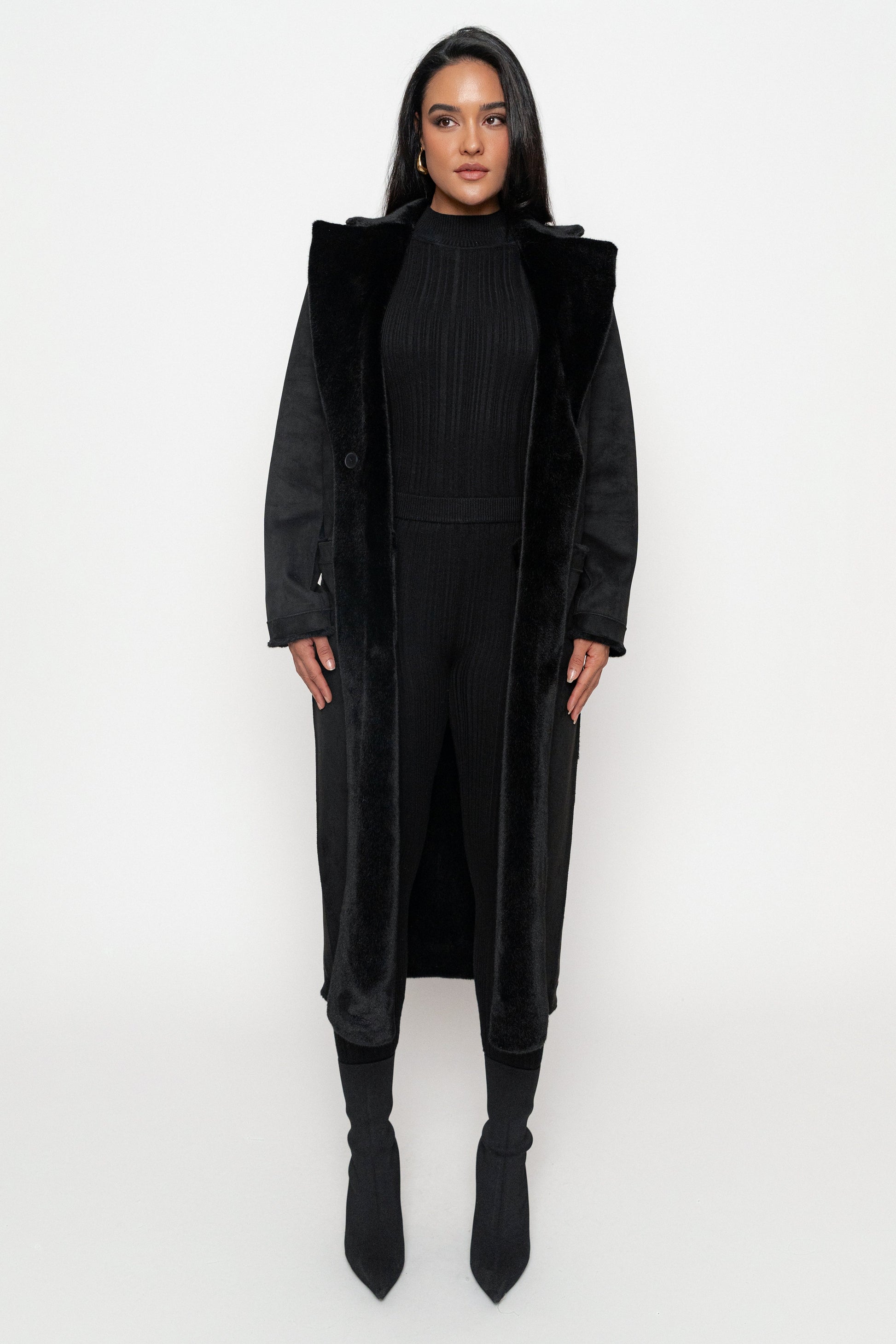 Black Thelma Reversible Suede Coat JLUXLABEL