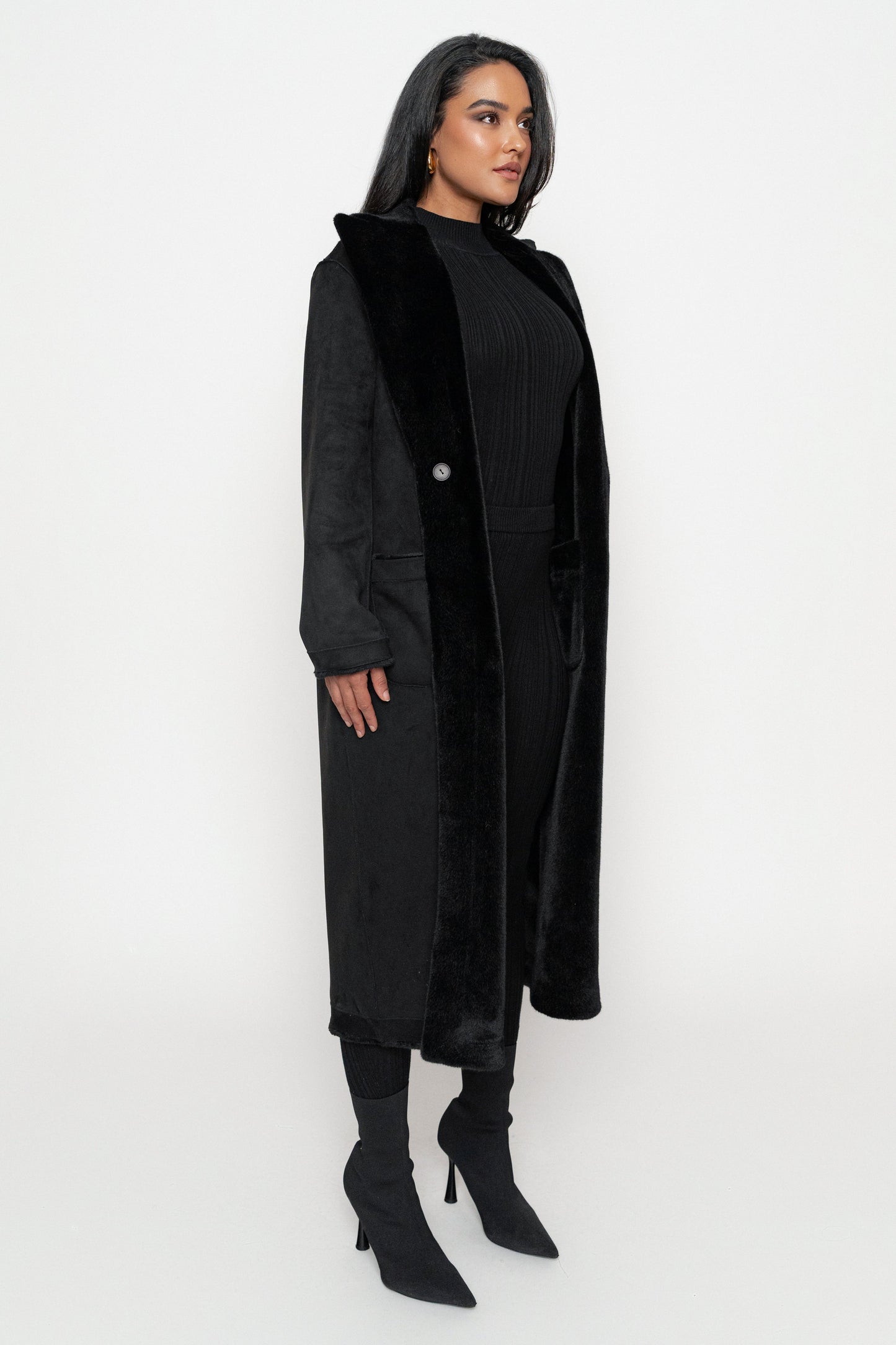 Black Thelma Reversible Suede Coat JLUXLABEL