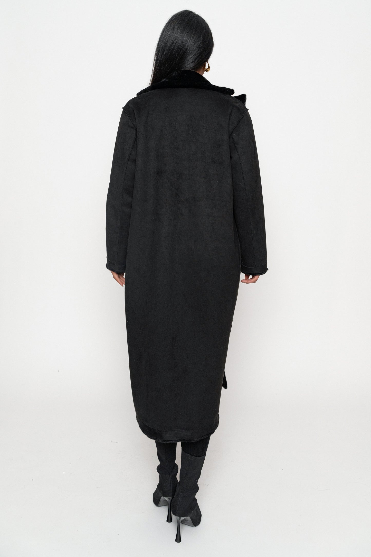 Black Thelma Reversible Suede Coat JLUXLABEL