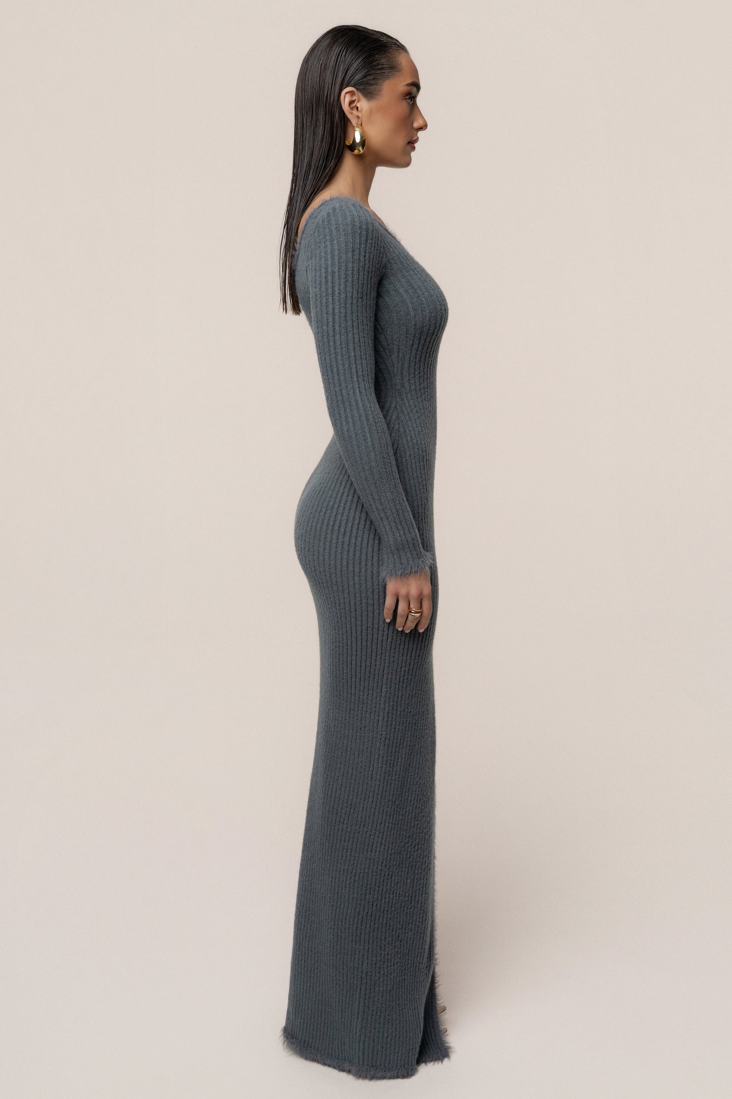 Heather Grey Alpine Elegance Slit Dress JLUXLABEL